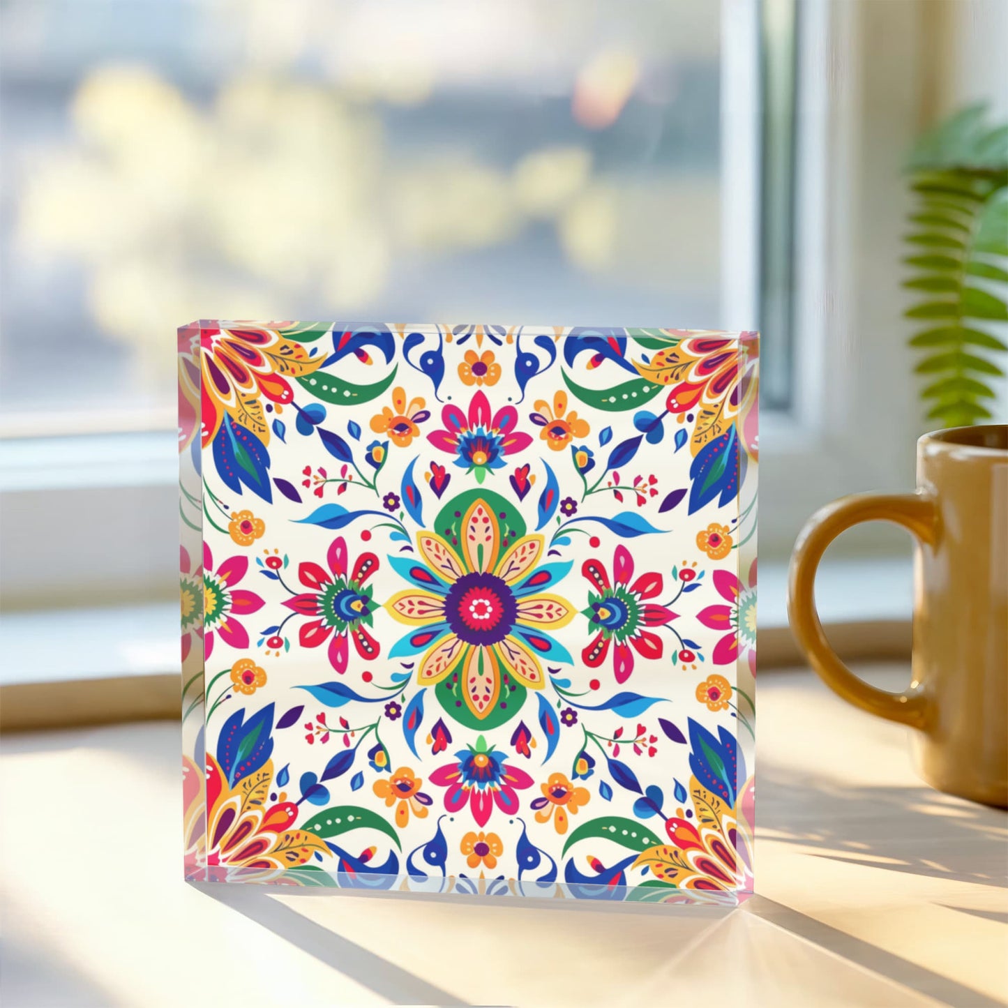 Mexican Floral Fiesta Pattern 069 - 6" x 6" Acrylic Block