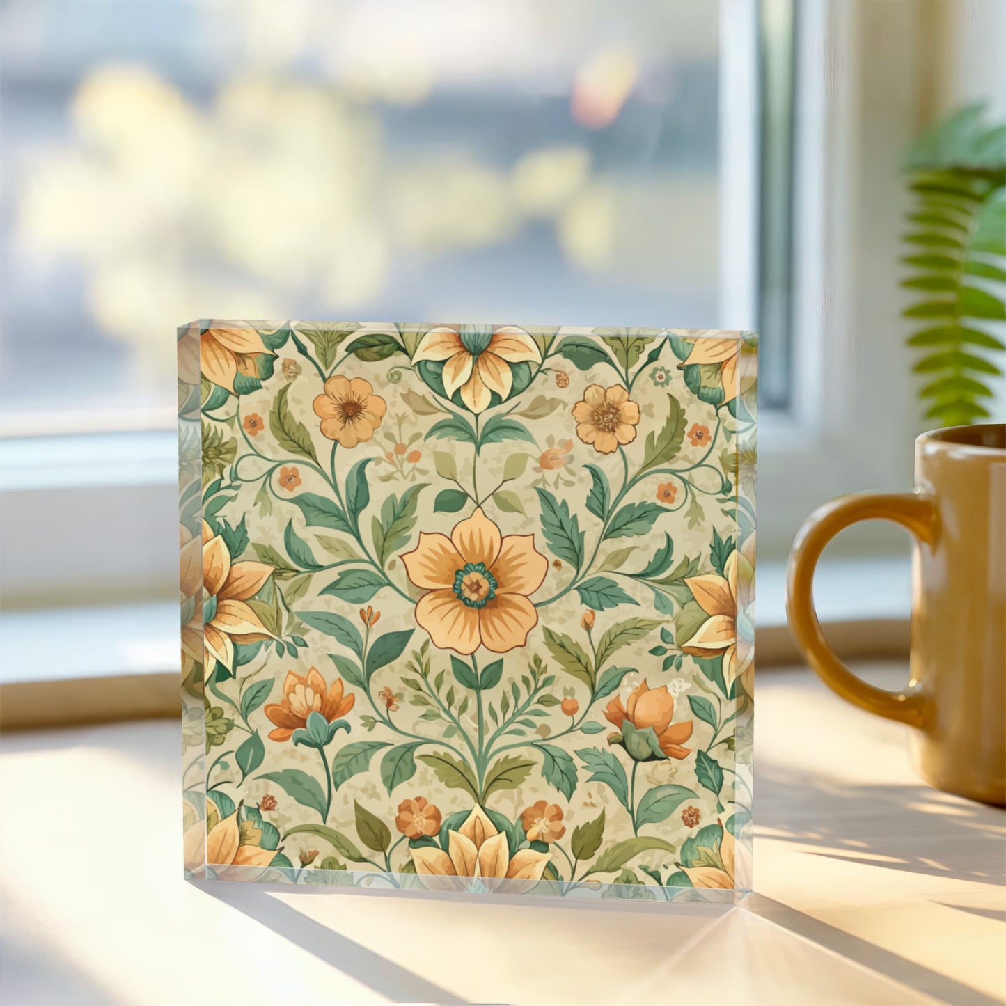 Folk Floral Pattern, Armenian Inspired 02 - 6" x 6" Acrylic Block