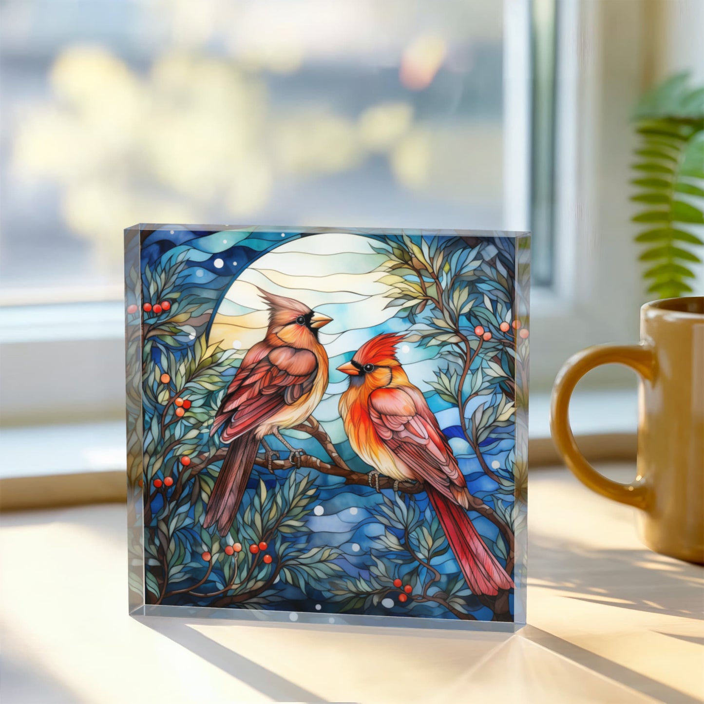 Christmas Stained Glass Style Design 018 - 6" x 6" Acrylic Block