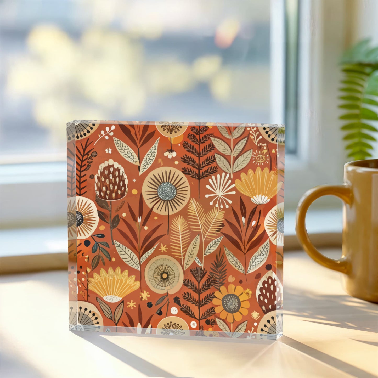Folk Floral Pattern, African Inspired 02 - 6" x 6" Acrylic Block