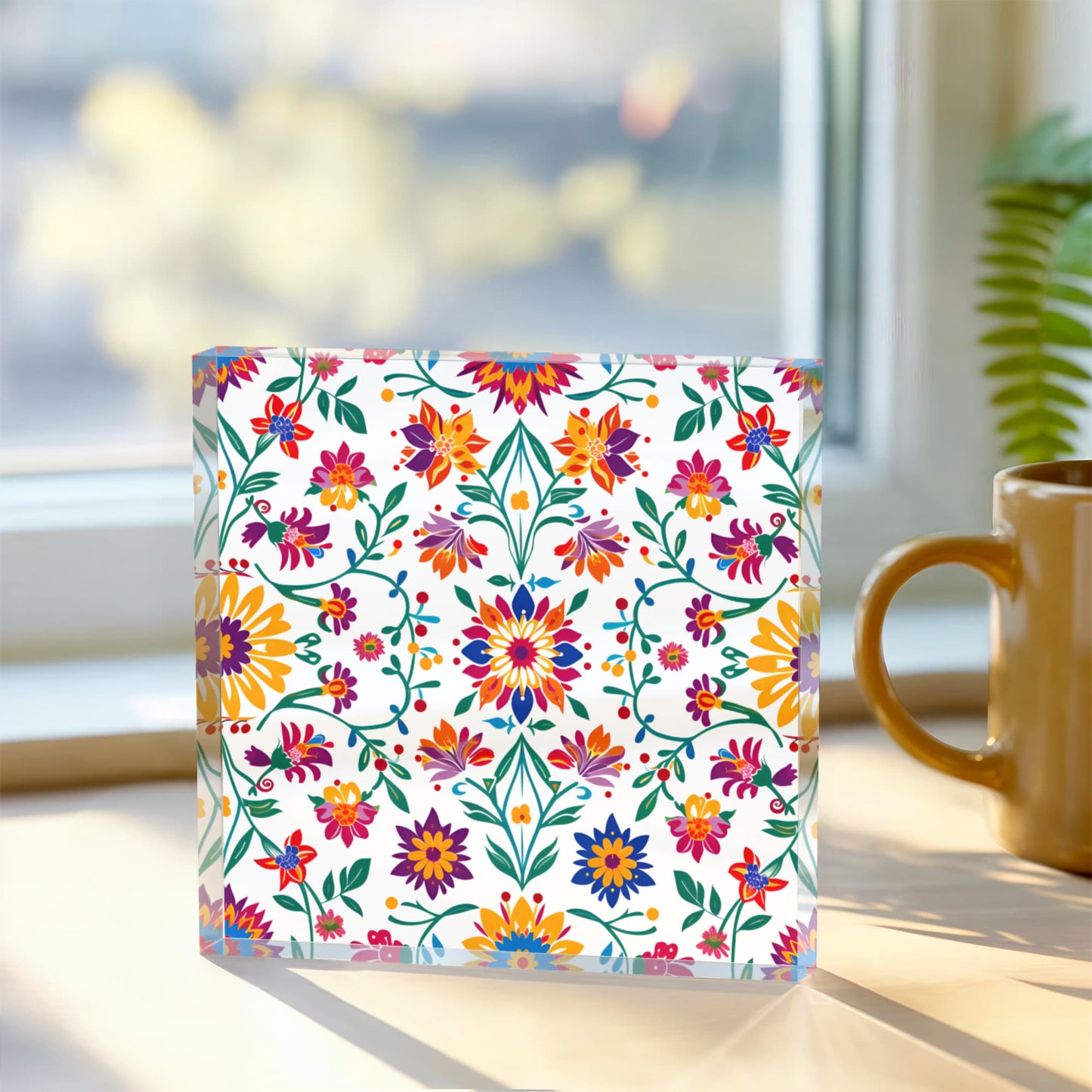 Mexican Floral Fiesta Pattern 027 - 6" x 6" Acrylic Block