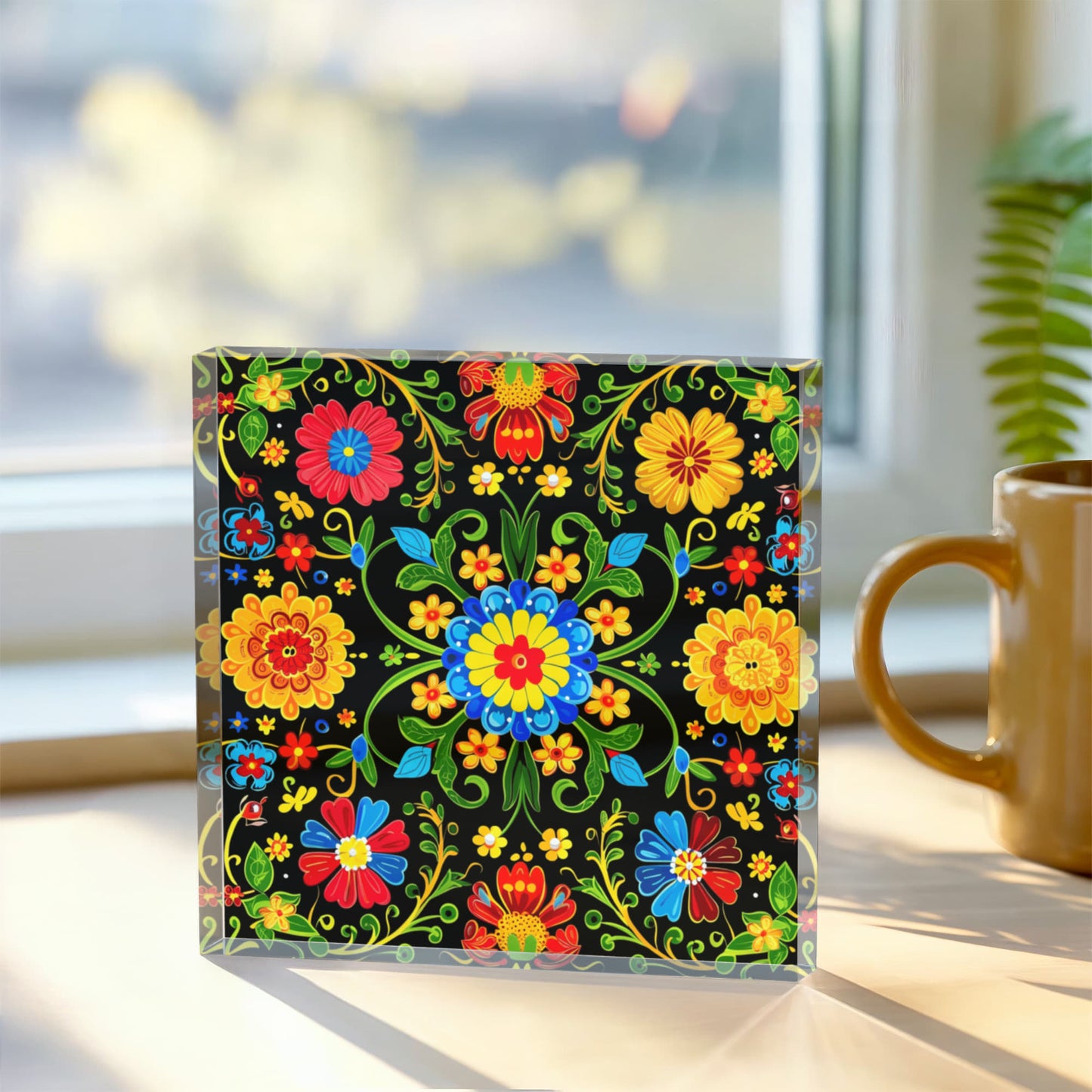 Mexican Floral Fiesta Pattern 061 - 6" x 6" Acrylic Block