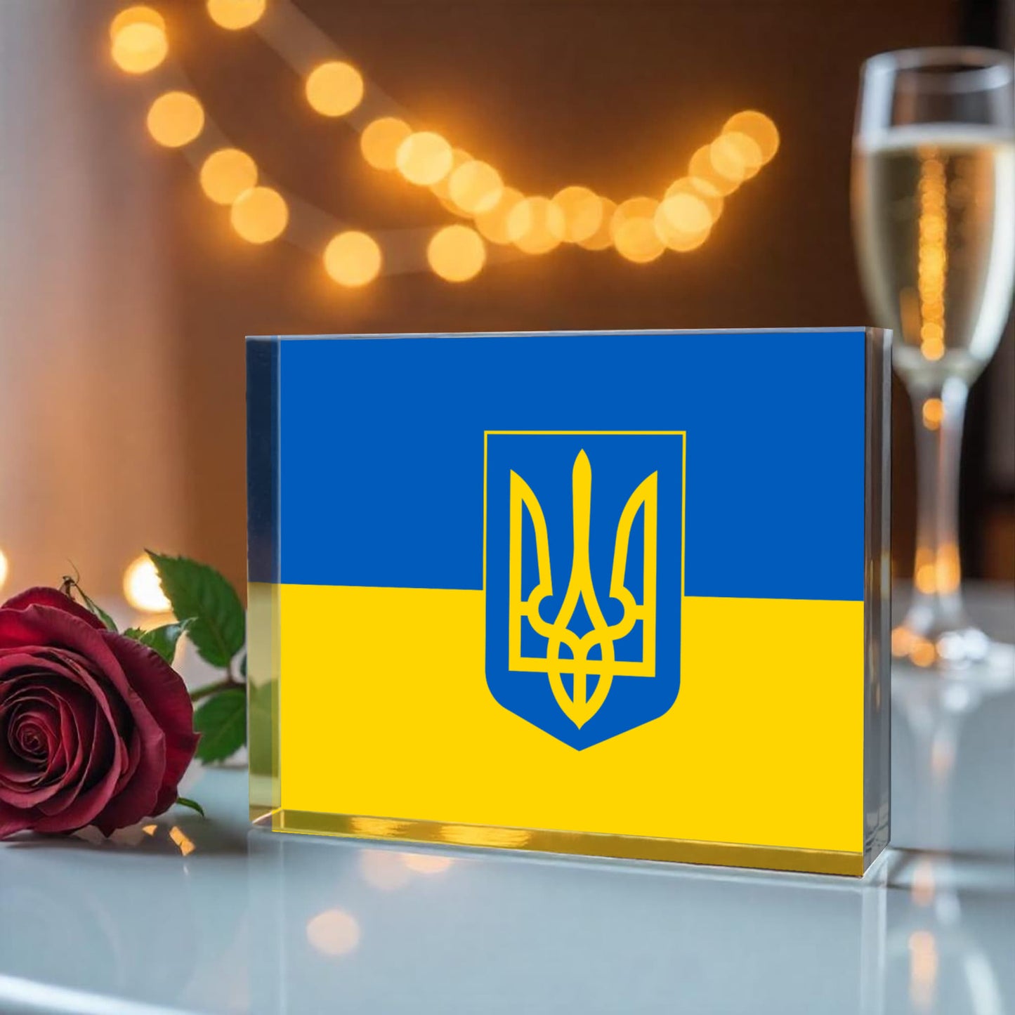 Tryzub And Flag Of Ukraine - 6" x 4.5" Acrylic Block