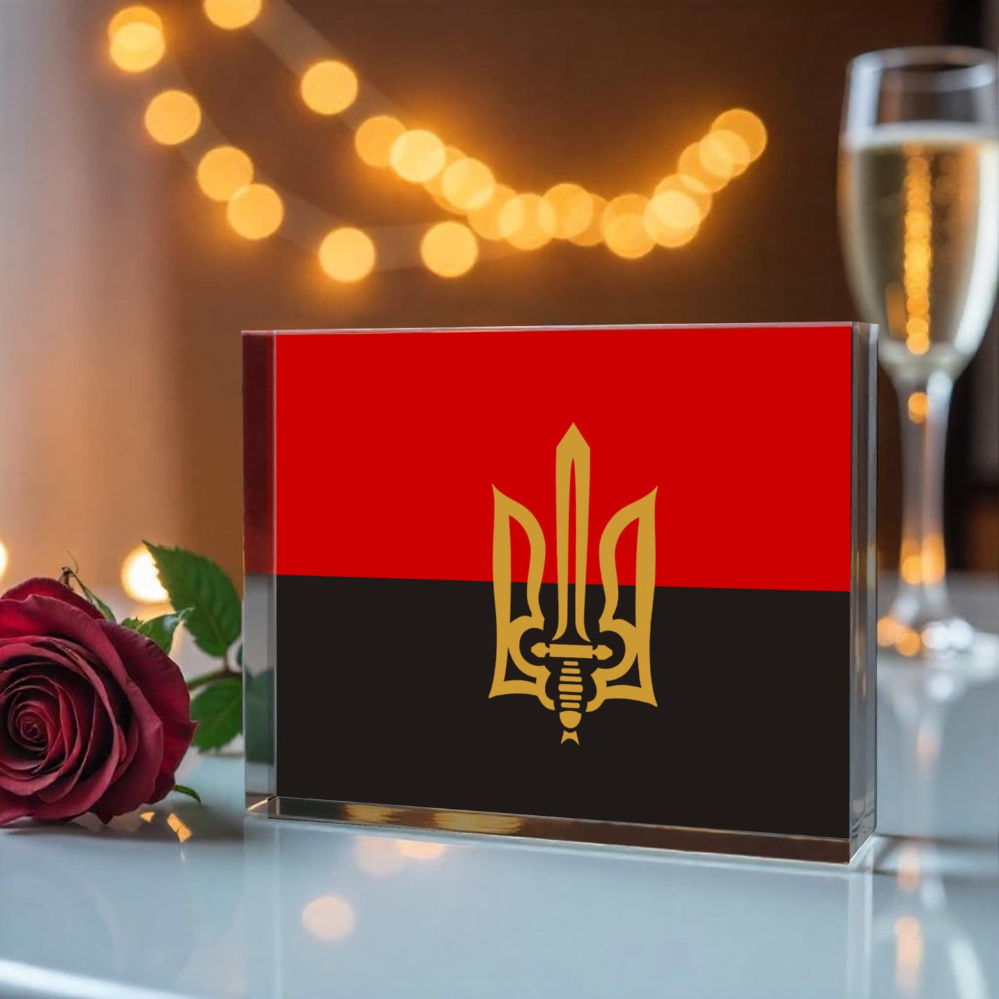Stylized Tryzub And Red-Black Flag - 6" x 4.5" Acrylic Block