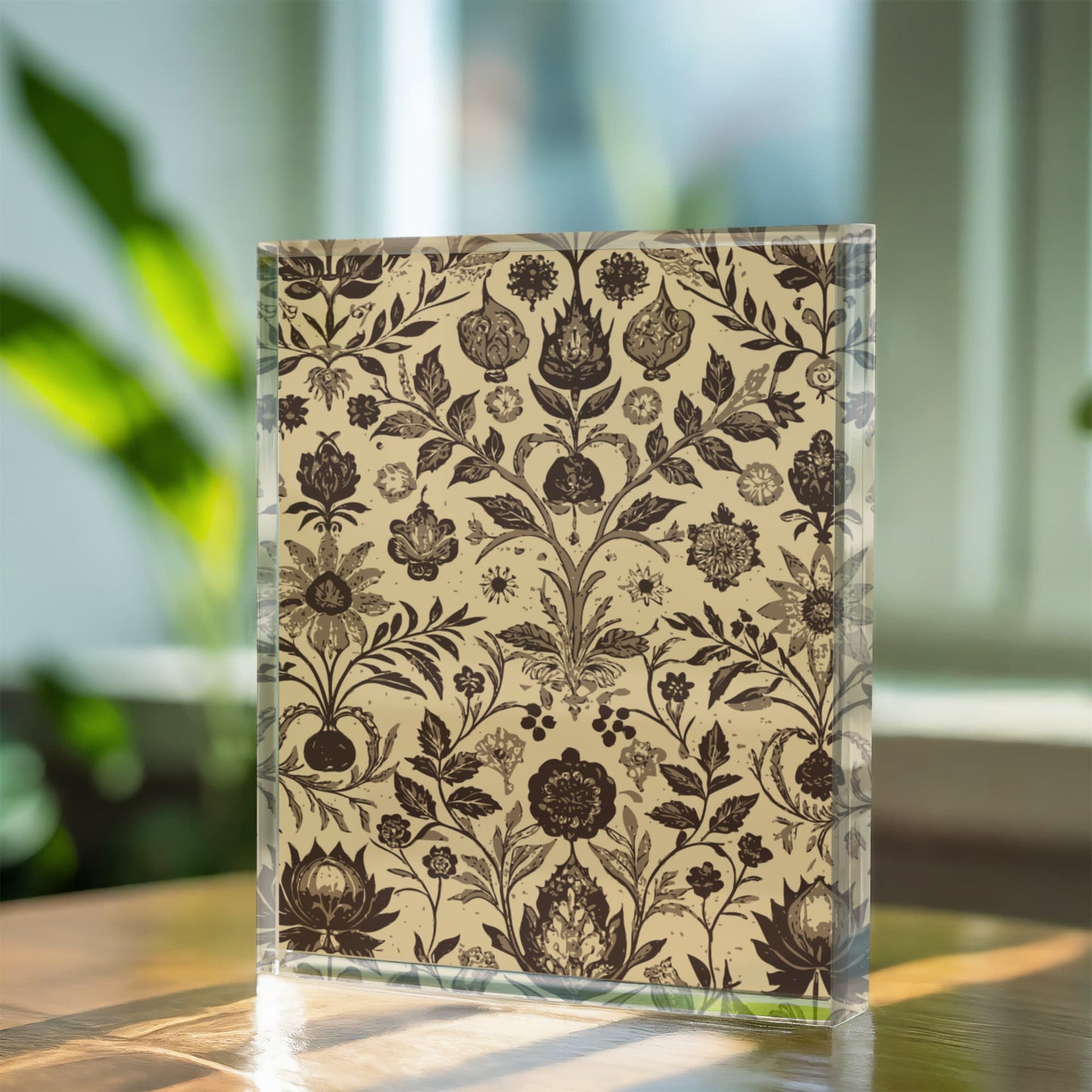 Folk Floral Pattern, Afghan Inspired 01 - 5.25" x 7" Acrylic Block
