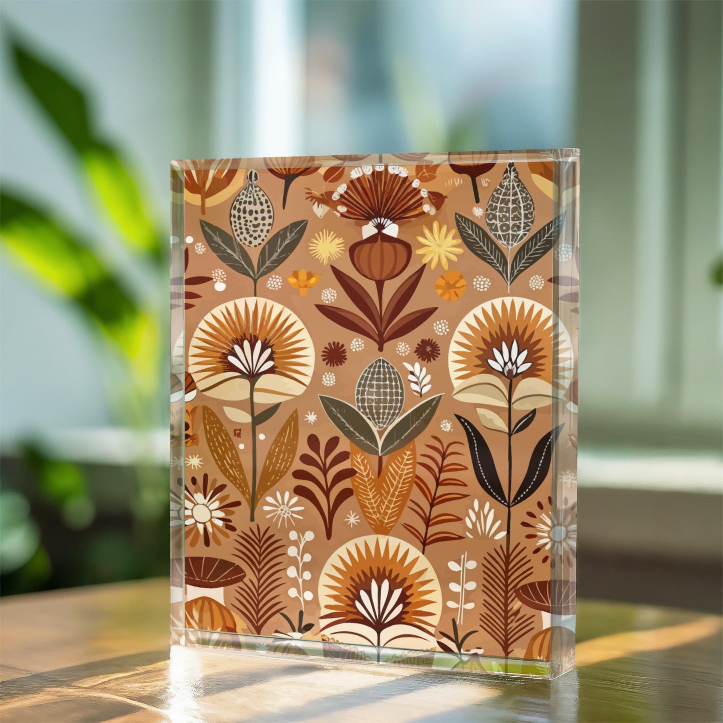Folk Floral Pattern, African Inspired 01 - 5.25" x 7" Acrylic Block
