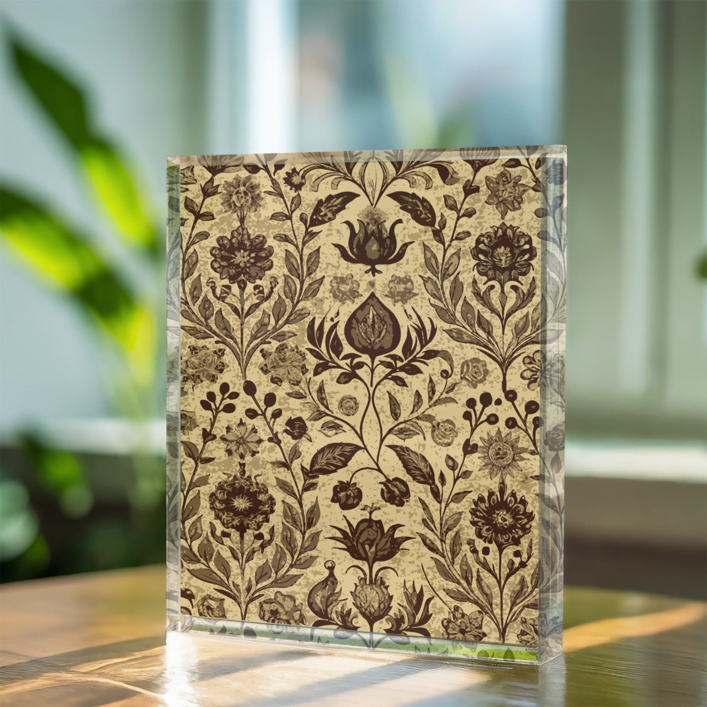 Folk Floral Pattern, Afghan Inspired 02 - 5.25" x 7" Acrylic Block