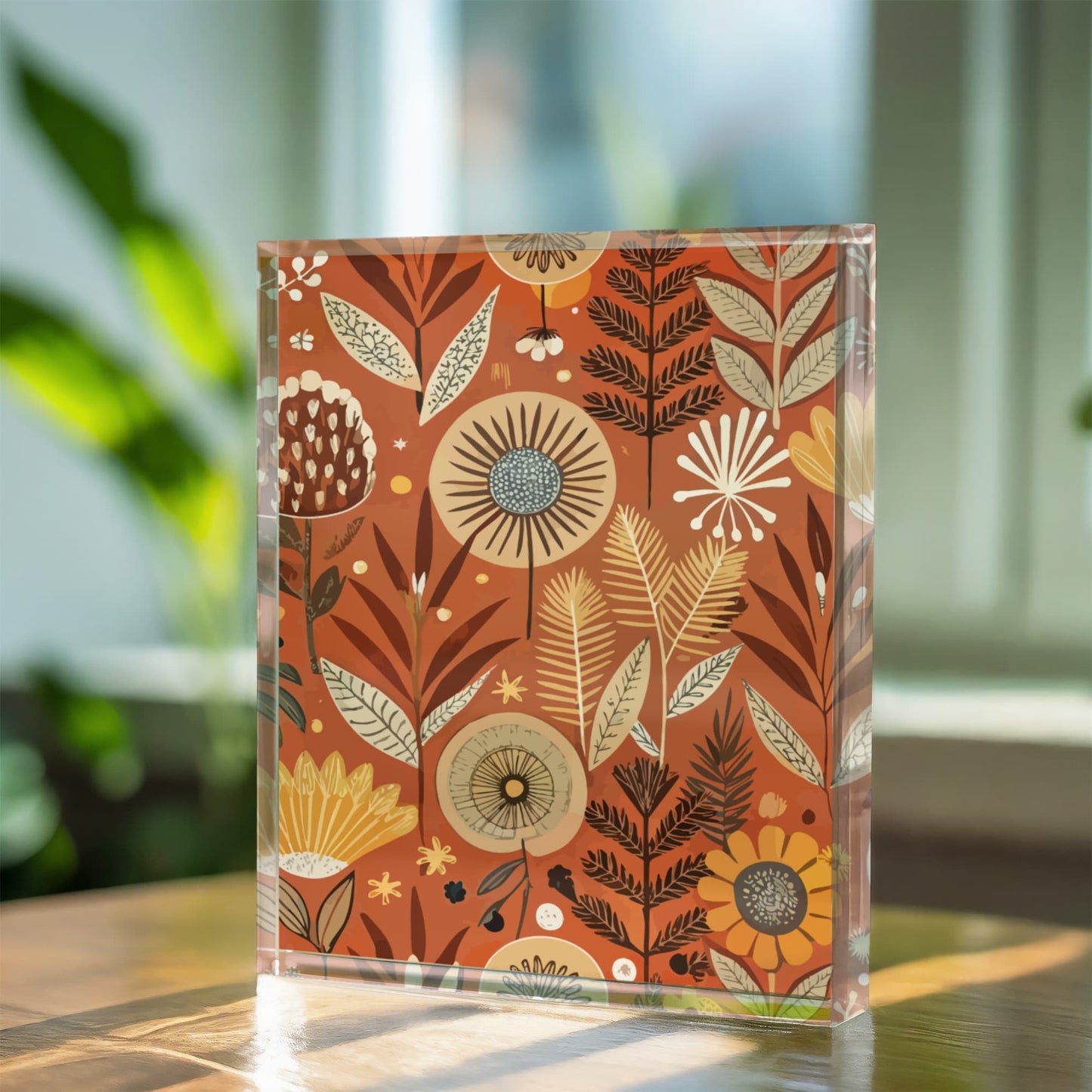 Folk Floral Pattern, African Inspired 02 - 5.25" x 7" Acrylic Block