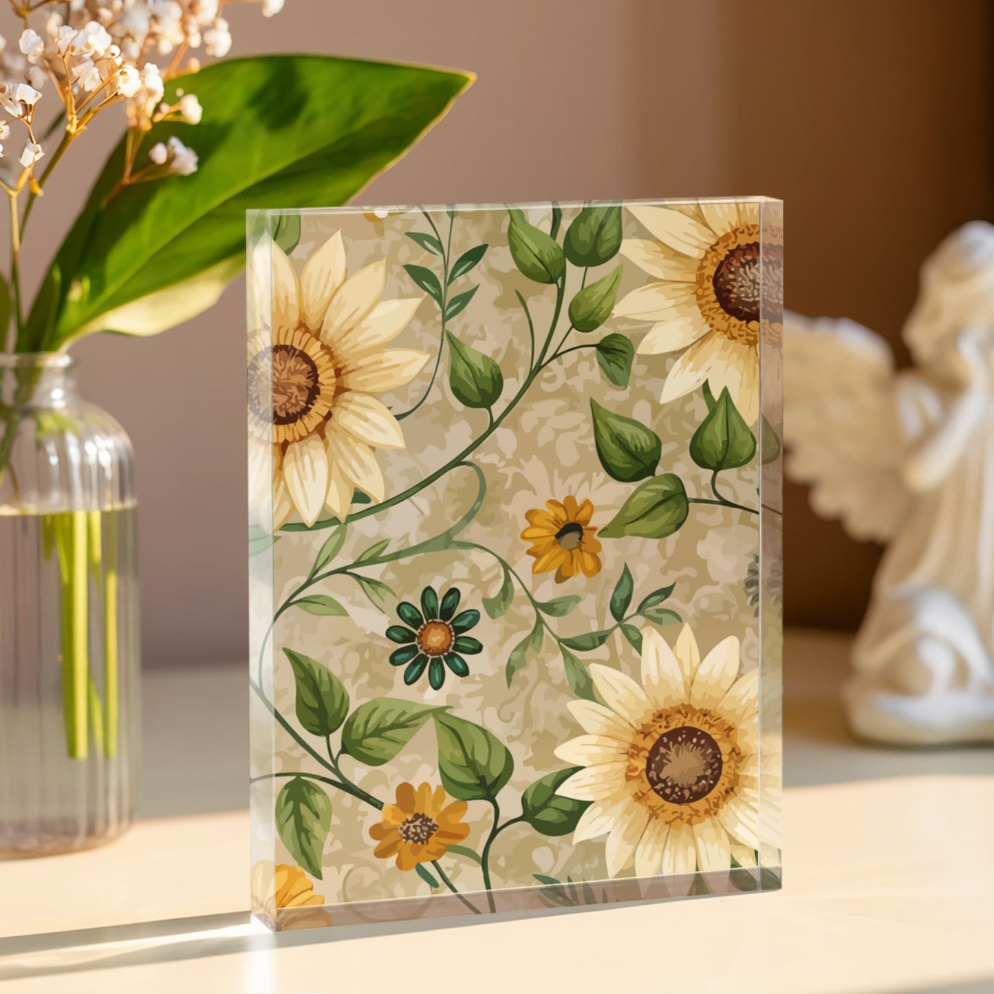 Folk Floral Pattern, Appalachian Inspired 01 - 5.25" x 7" Acrylic Block
