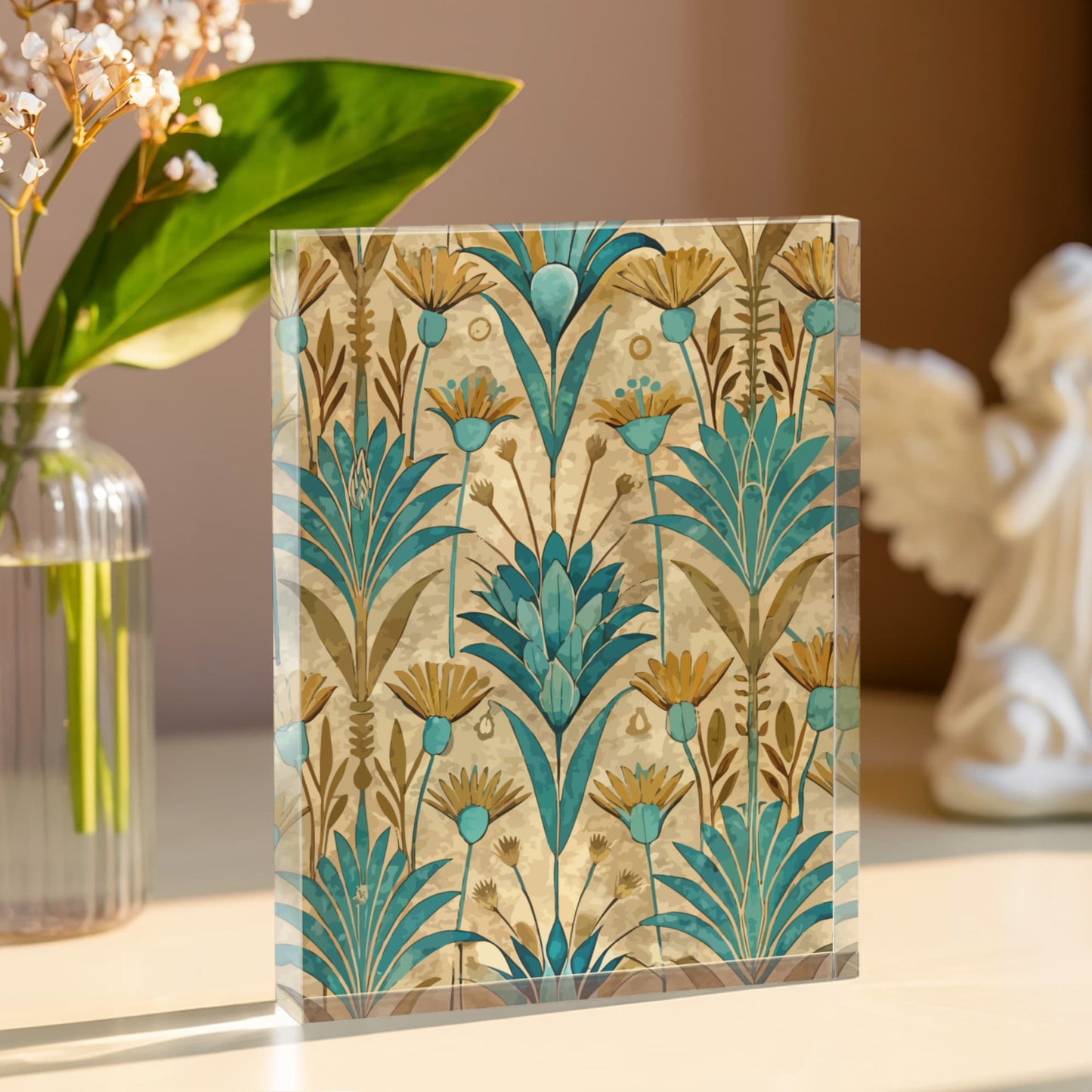 Folk Floral Pattern, Egyptian Inspired 01 - 5.25" x 7" Acrylic Block