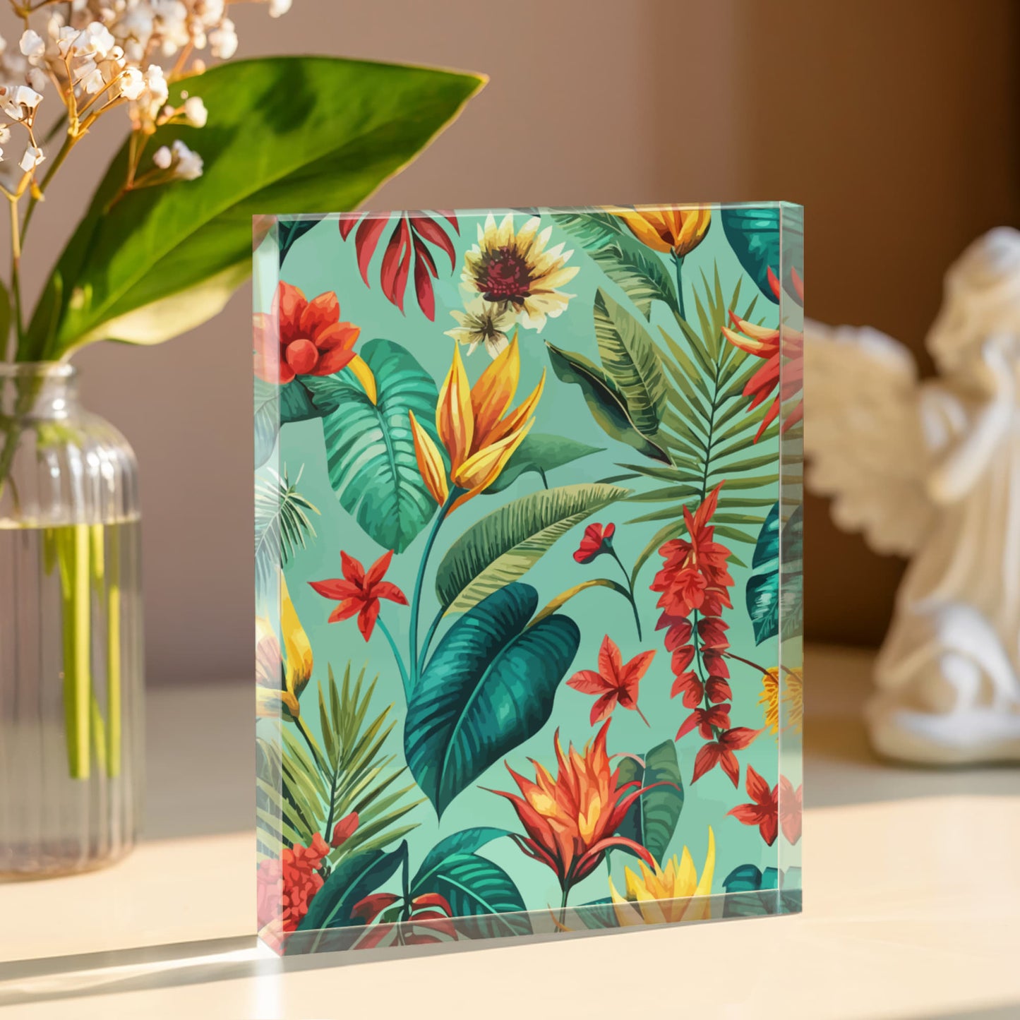 Folk Floral Pattern, Brazilian Inspired 02 - 5.25" x 7" Acrylic Block