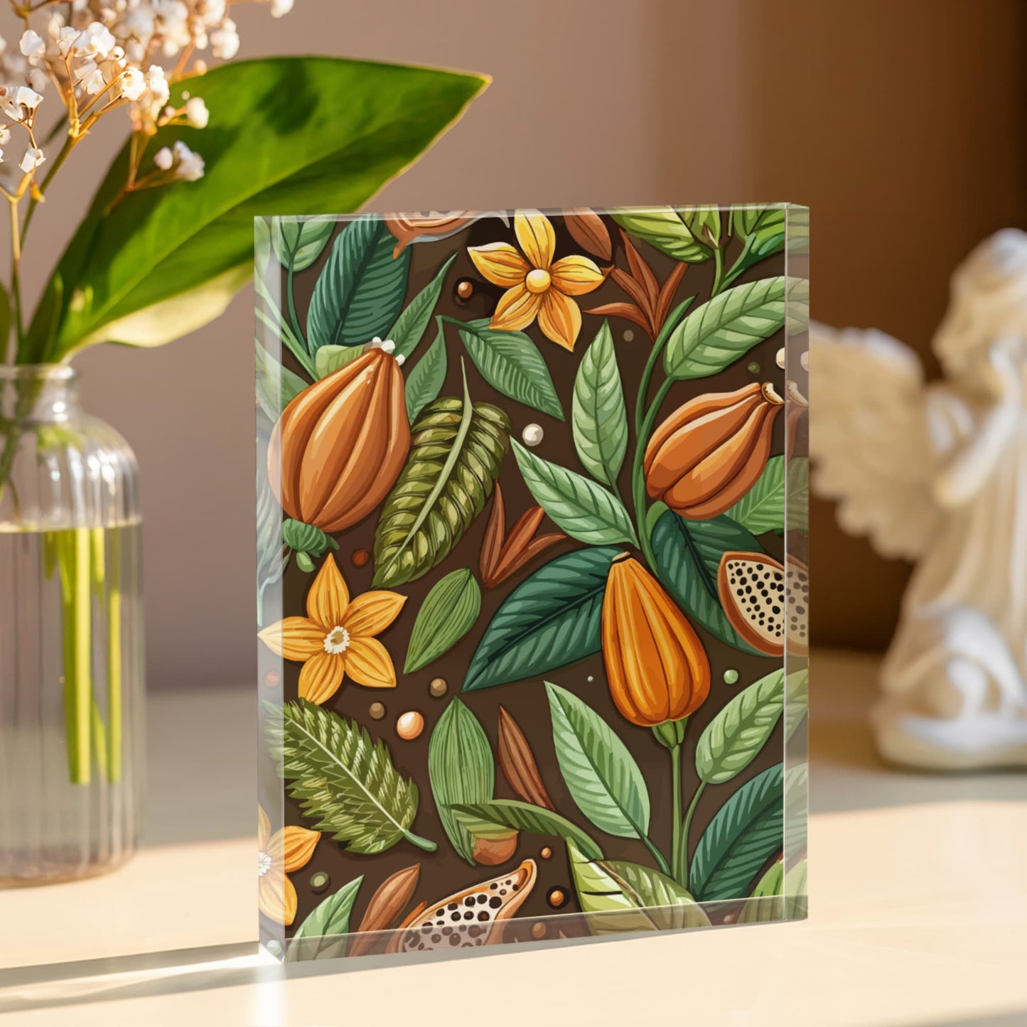 Folk Floral Pattern, Mayan Inspired 02 - 5.25" x 7" Acrylic Block