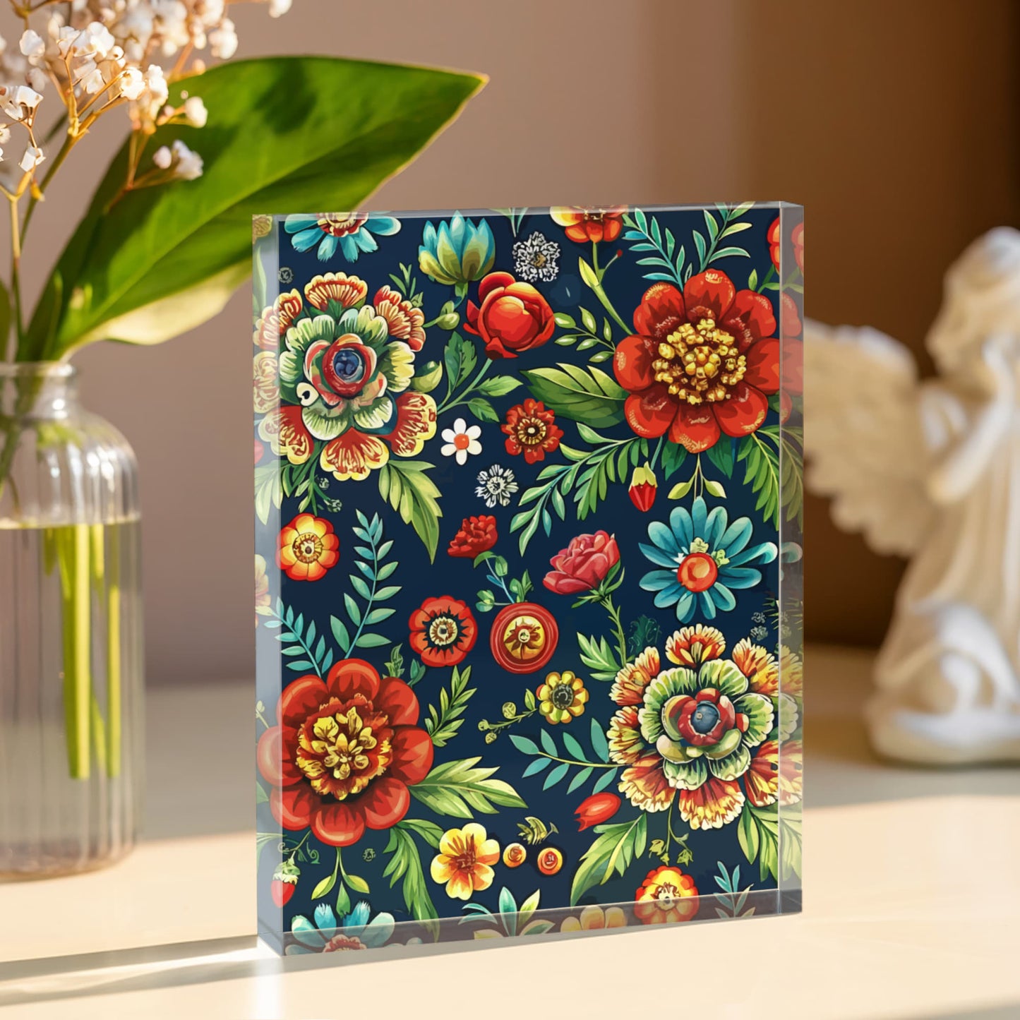 Folk Floral Pattern, Romanian Inspired 02 - 5.25" x 7" Acrylic Block