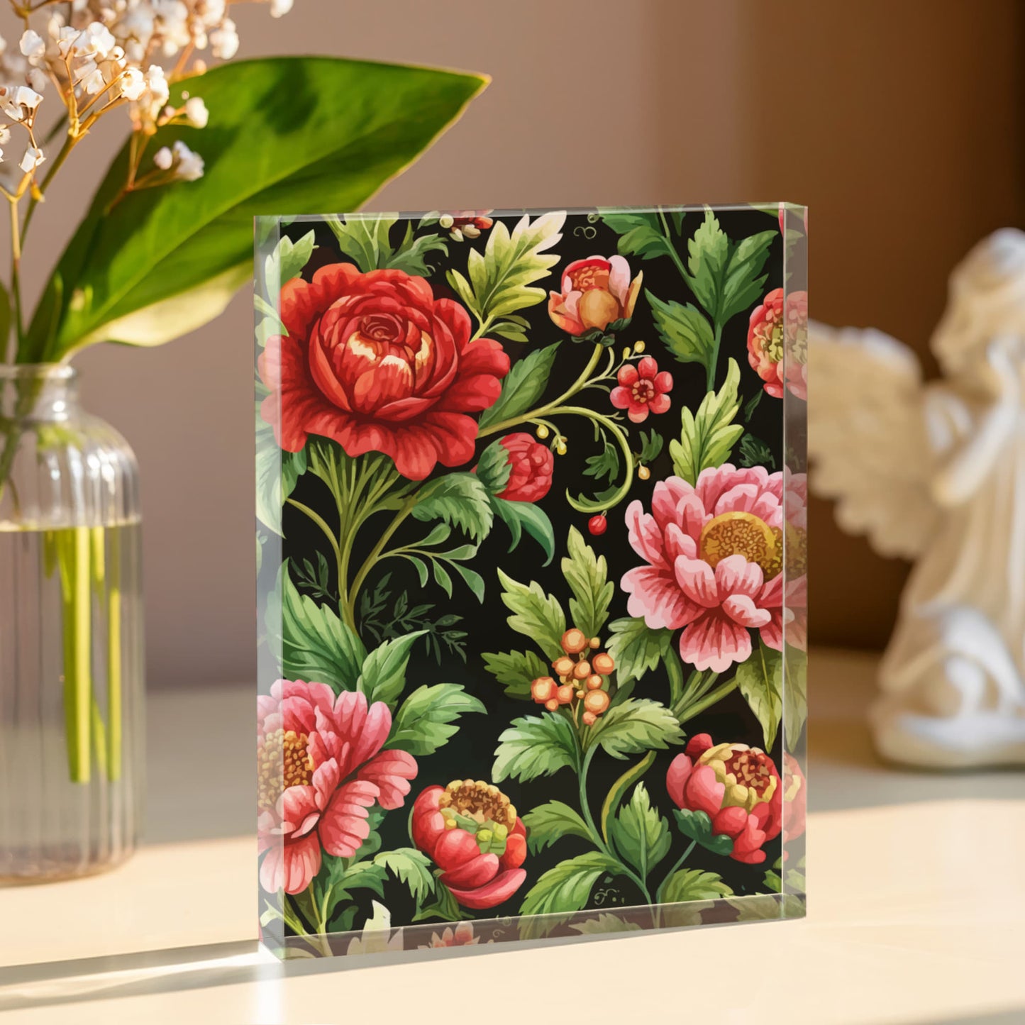 Folk Floral Pattern, Eastern European Inspired 02 - 5.25" x 7" Acrylic Block