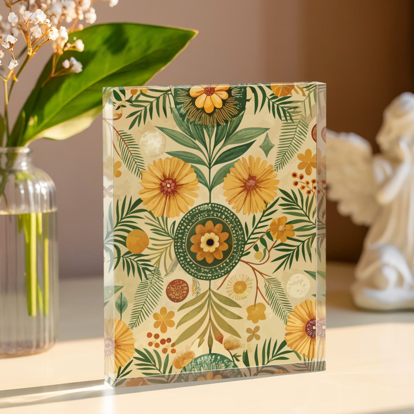 Folk Floral Pattern, Kenyan Inspired 01 - 5.25" x 7" Acrylic Block