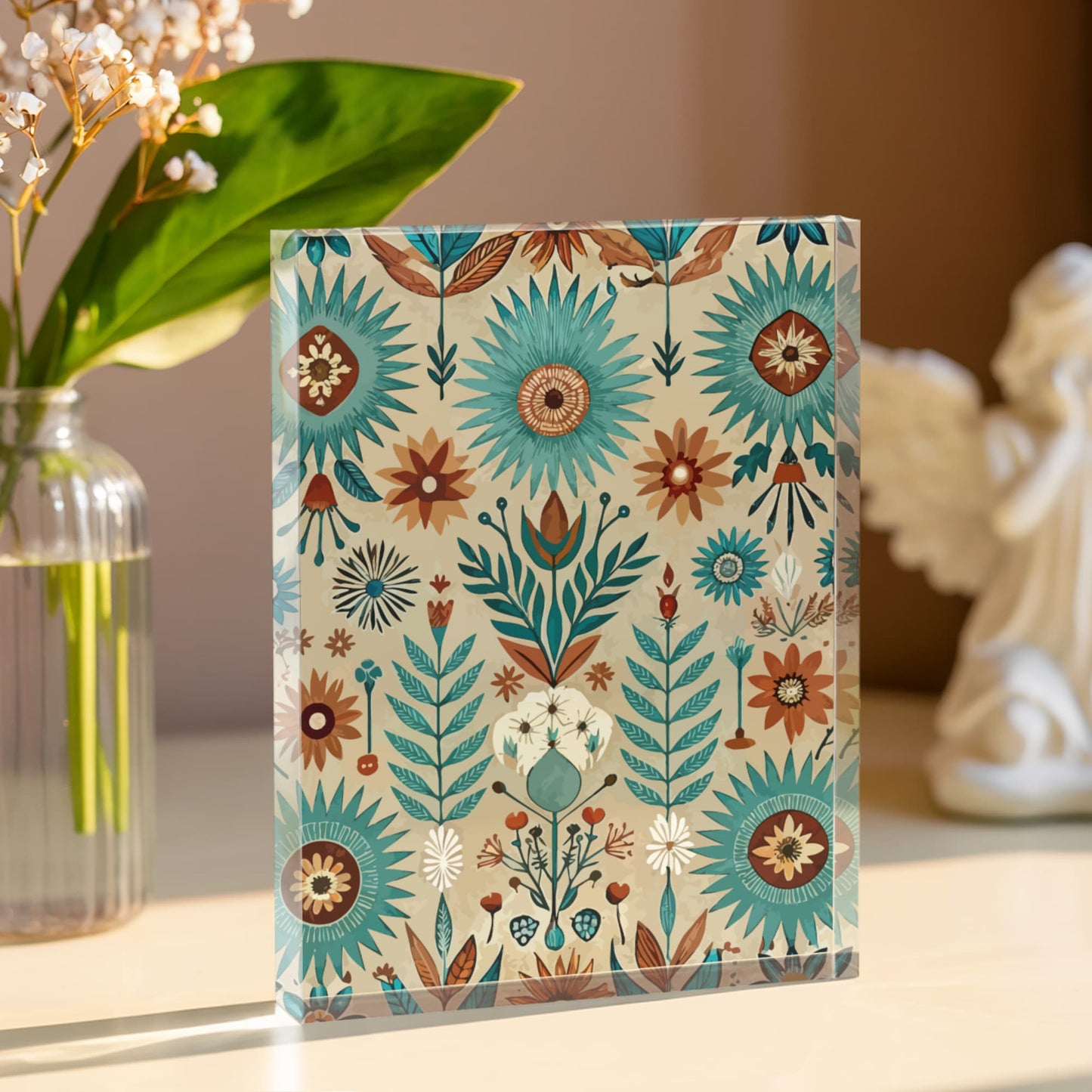 Folk Floral Pattern, Native American Inspired 01 - 5.25" x 7" Acrylic Block