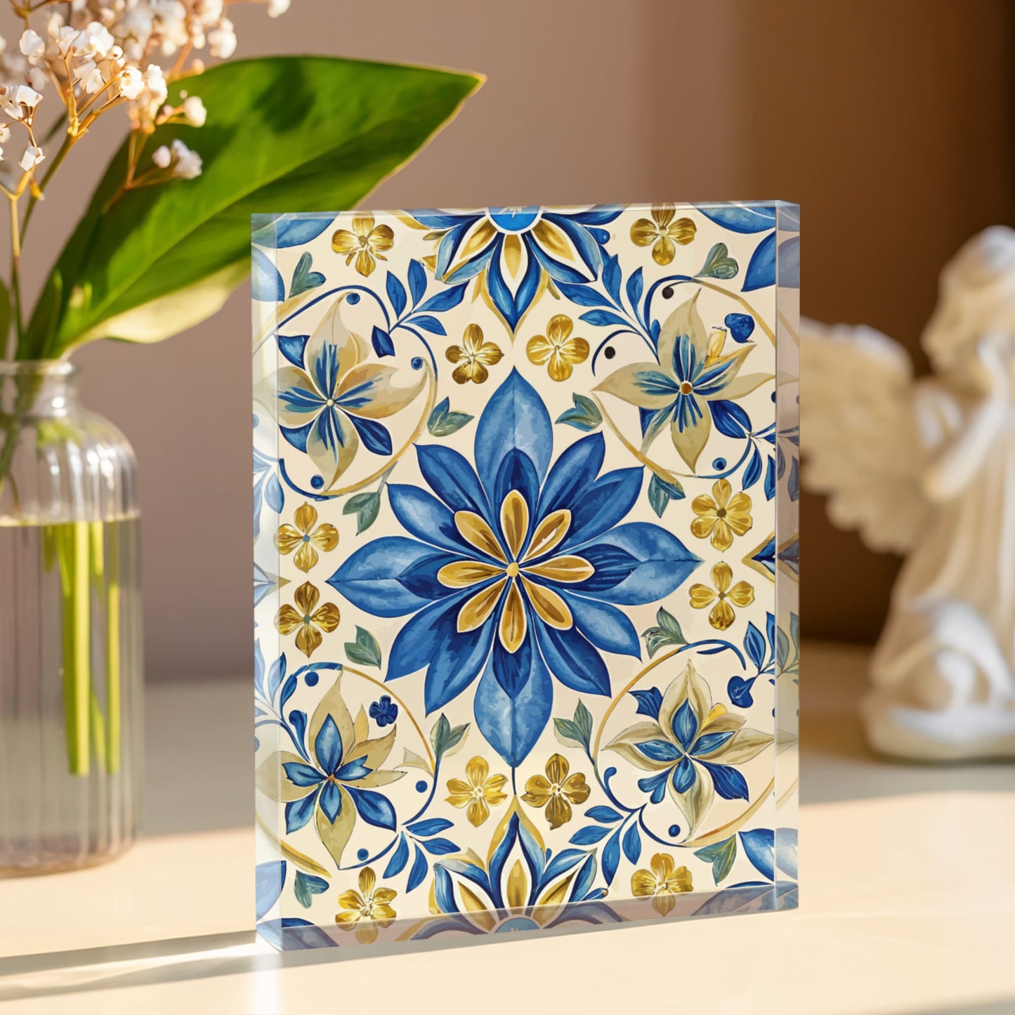 Folk Floral Pattern, Portuguese Inspired 02 - 5.25" x 7" Acrylic Block