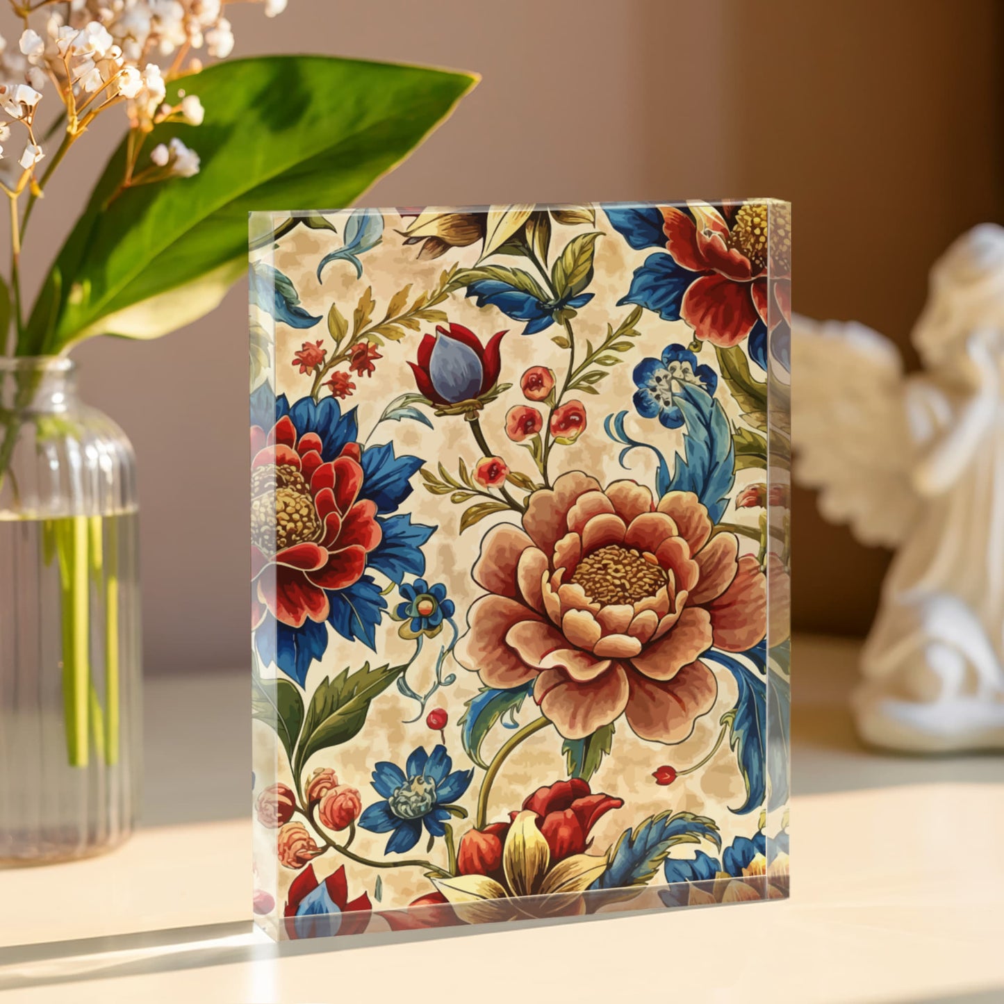 Folk Floral Pattern, Mongolian Inspired 01 - 5.25" x 7" Acrylic Block