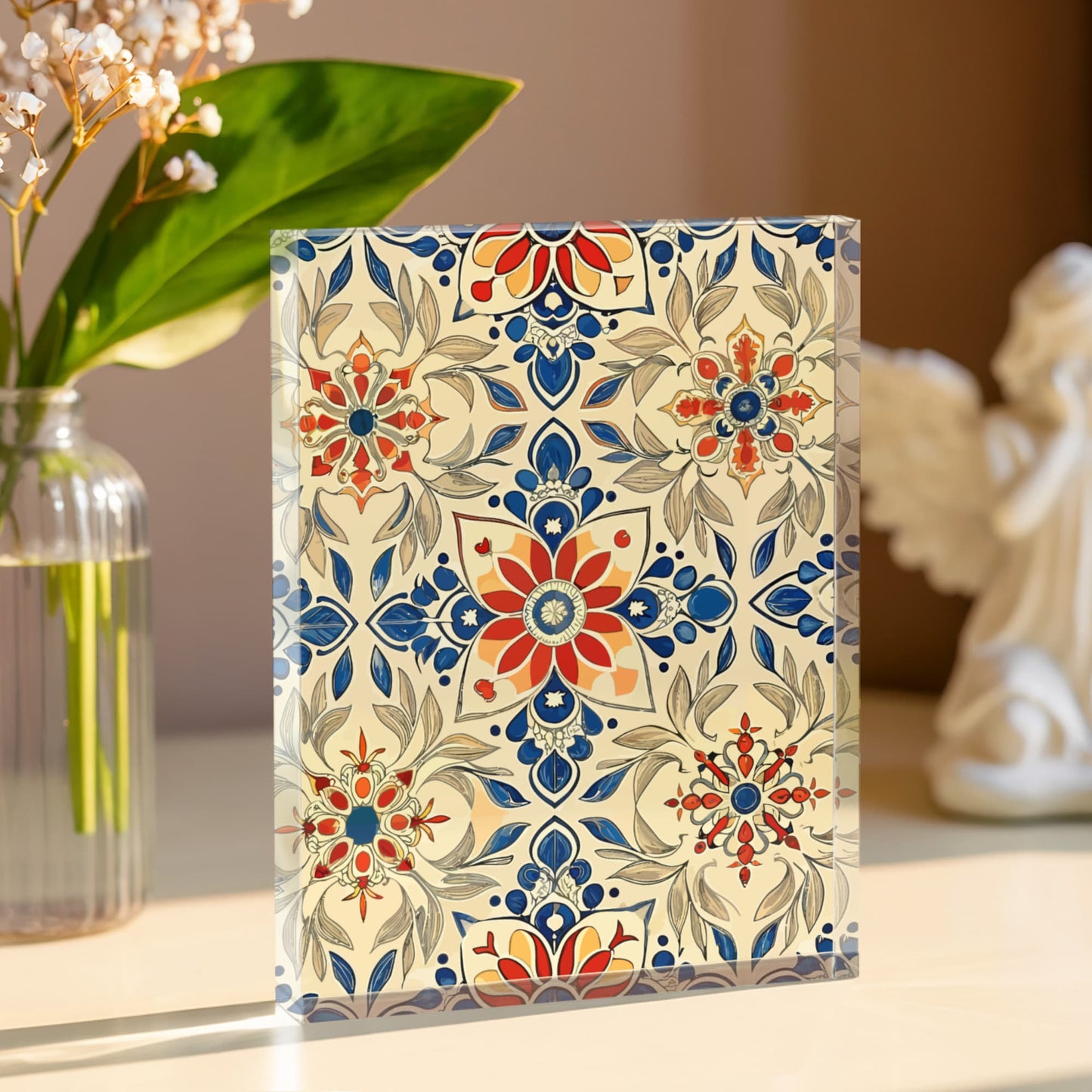 Folk Floral Pattern, Moroccan Inspired 07 - 5.25" x 7" Acrylic Block