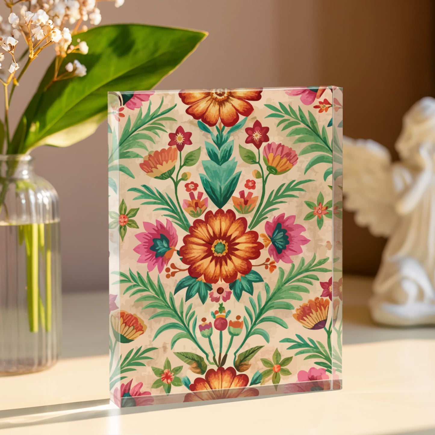 Folk Floral Pattern, Peruvian Inspired 01 - 5.25" x 7" Acrylic Block