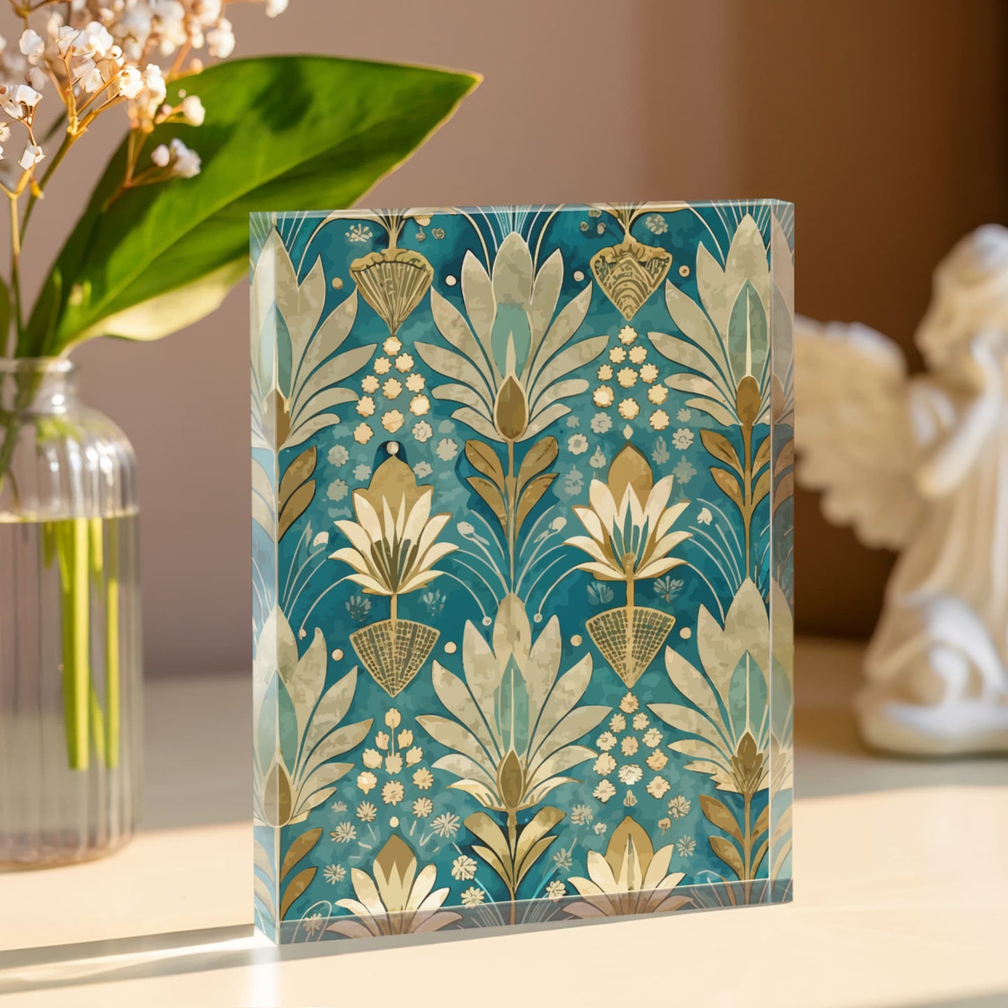 Folk Floral Pattern, Egyptian Inspired 02 - 5.25" x 7" Acrylic Block