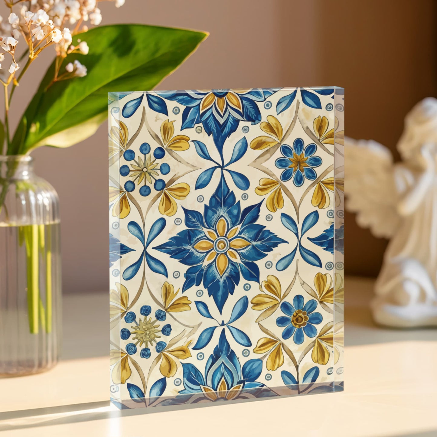 Folk Floral Pattern, Portuguese Inspired 01 - 5.25" x 7" Acrylic Block