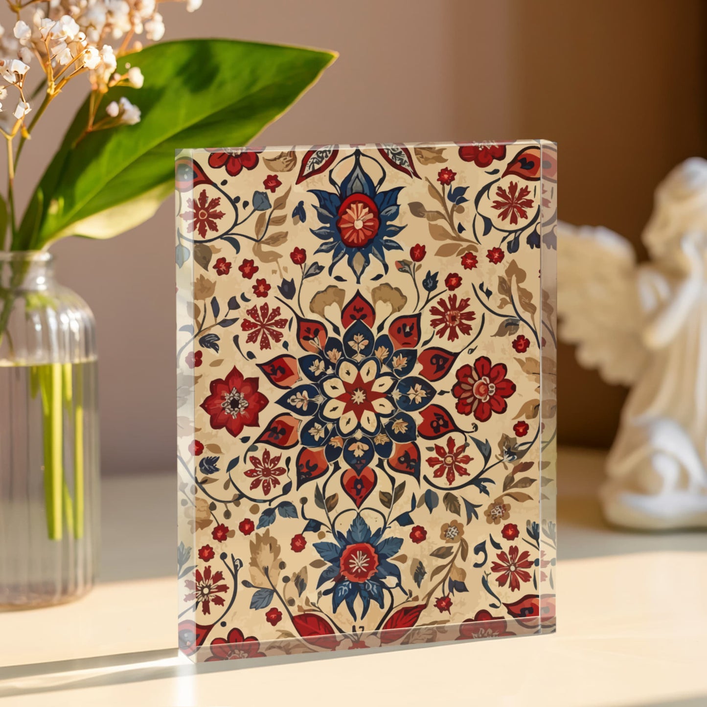 Folk Floral Pattern, Moroccan Inspired 09 - 5.25" x 7" Acrylic Block