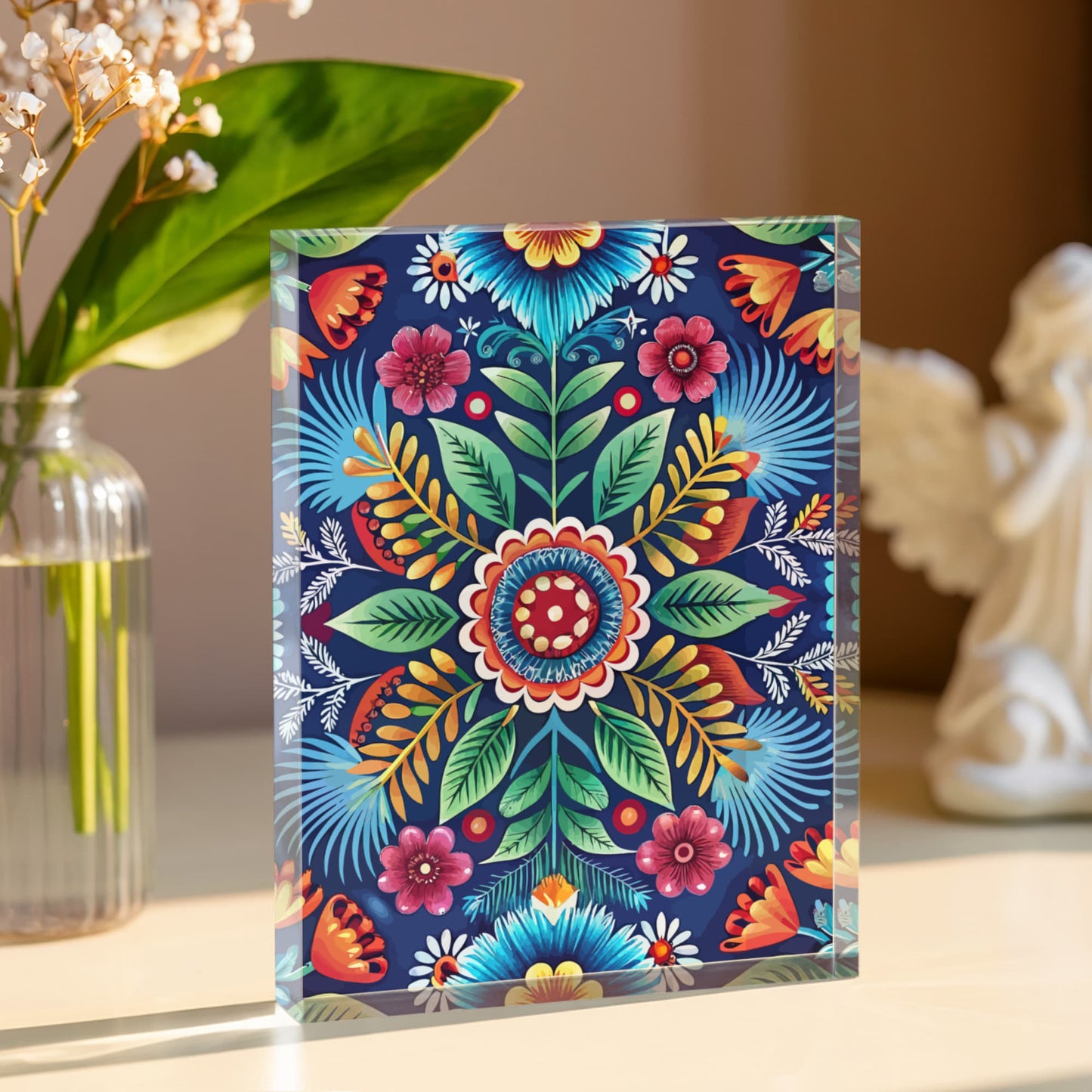Folk Floral Pattern, Polish Inspired 03 - 5.25" x 7" Acrylic Block