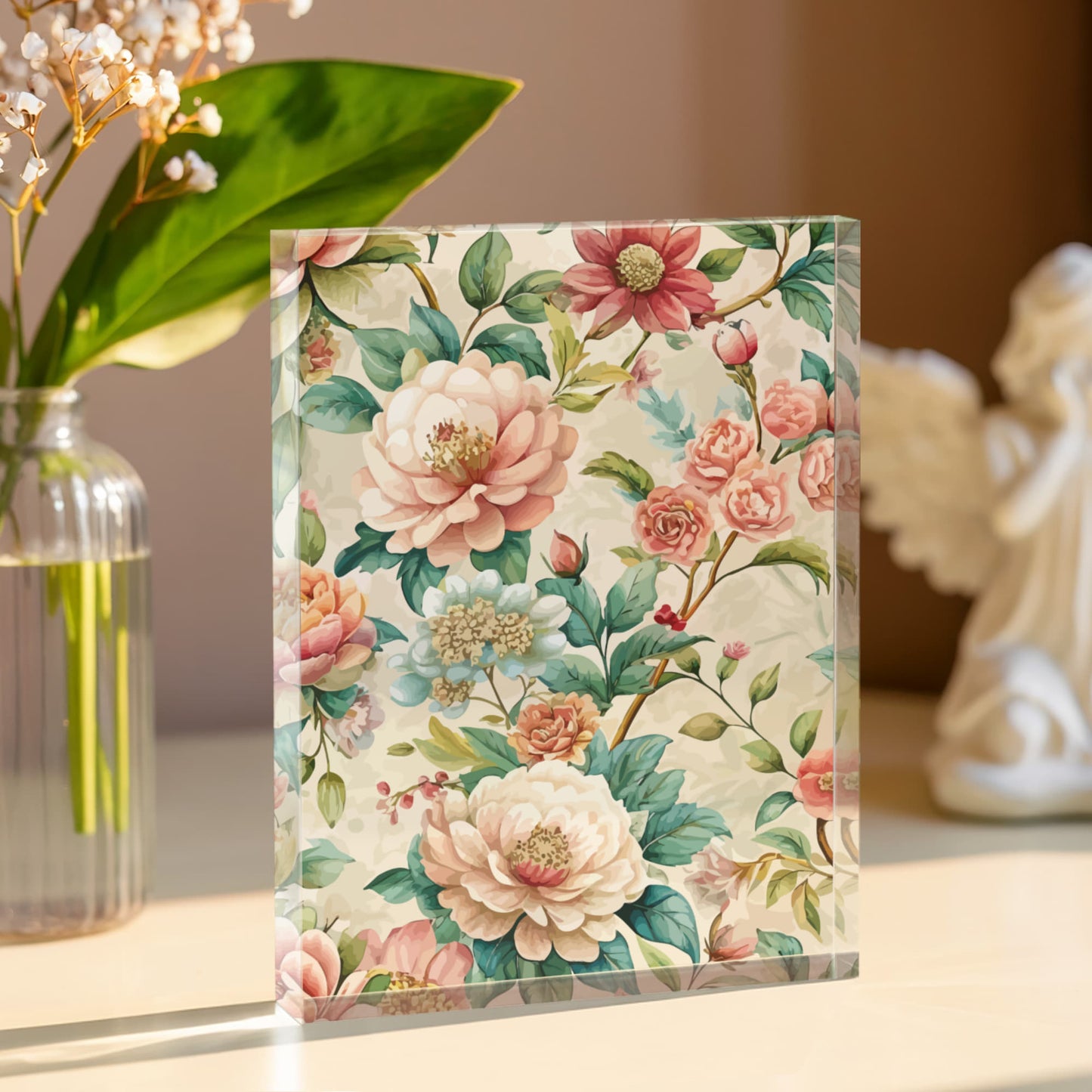 Folk Floral Pattern, Chinese Inspired 02 - 5.25" x 7" Acrylic Block