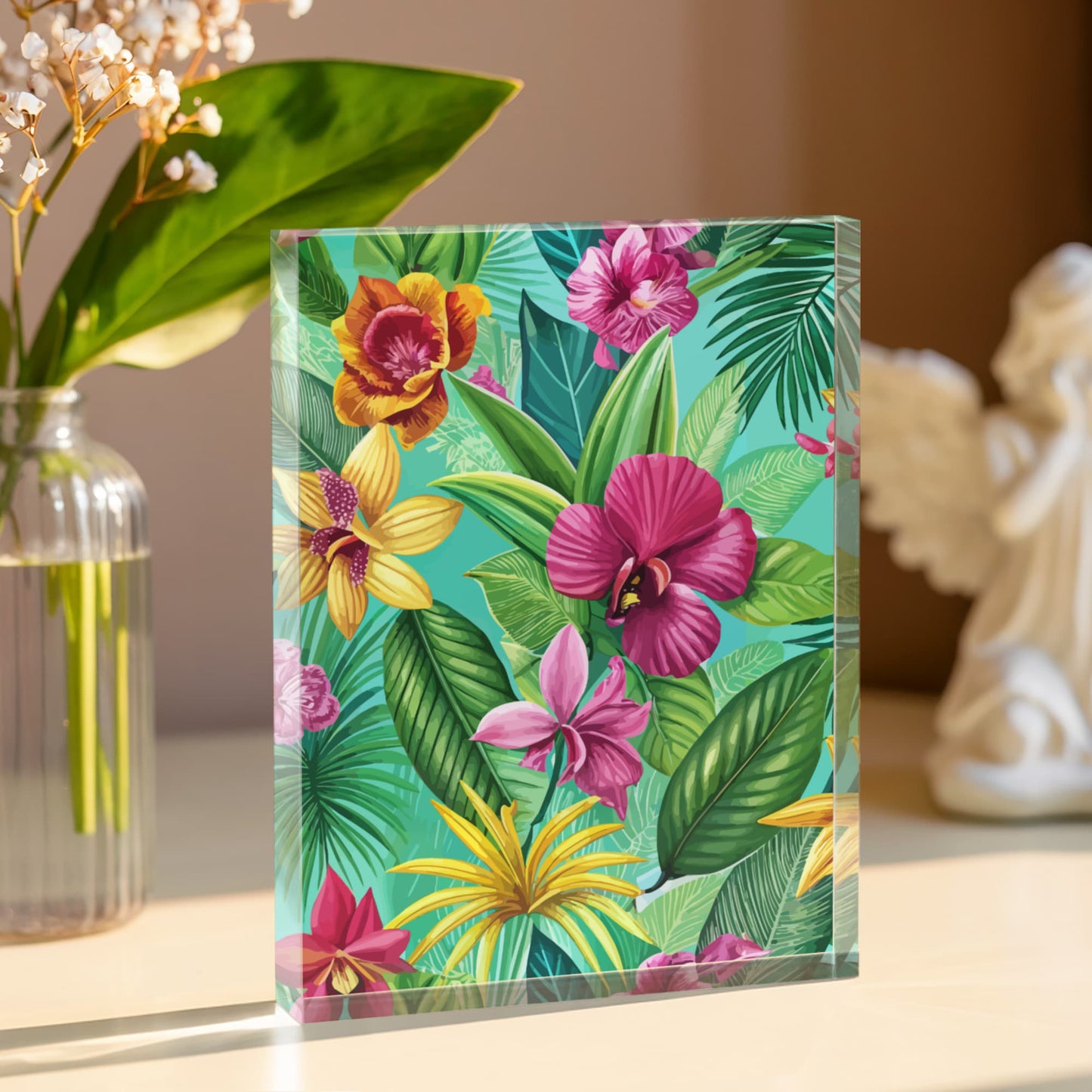 Folk Floral Pattern, Colombian Inspired 01 - 5.25" x 7" Acrylic Block