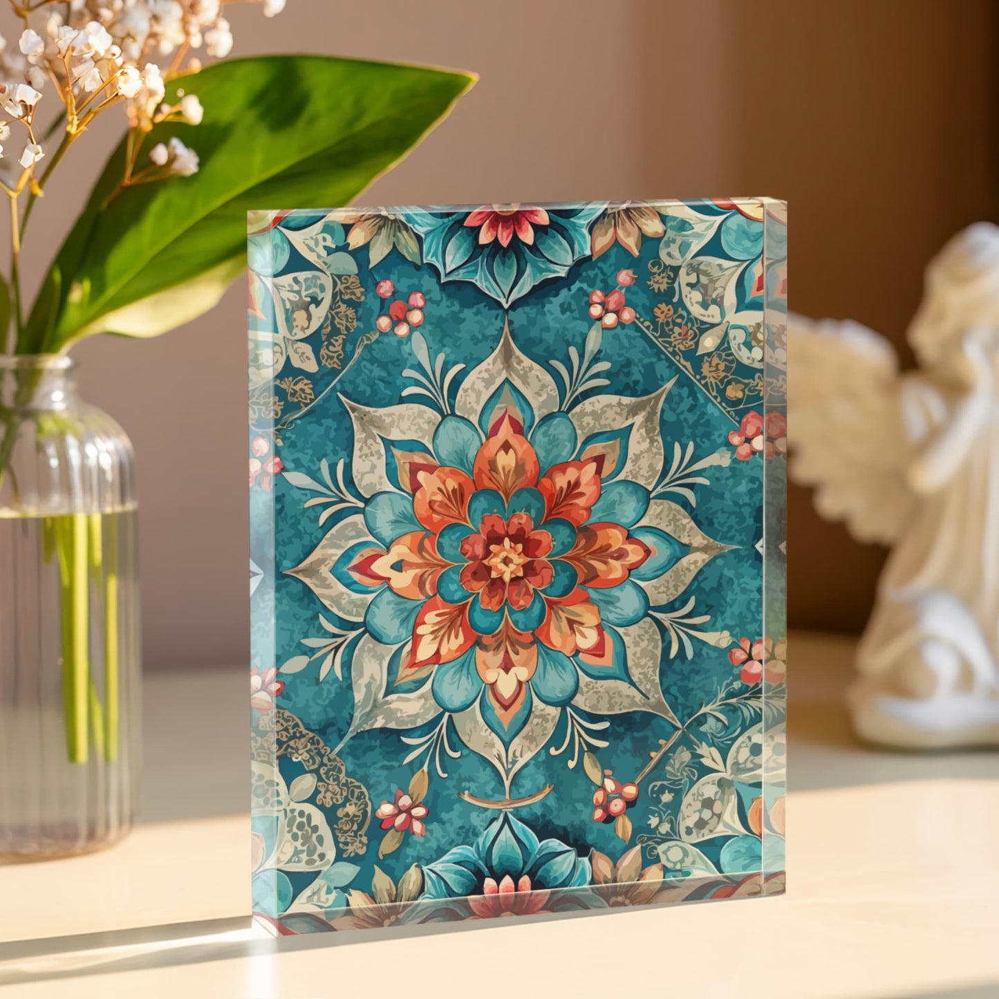 Folk Floral Pattern, Moroccan Inspired 04 - 5.25" x 7" Acrylic Block