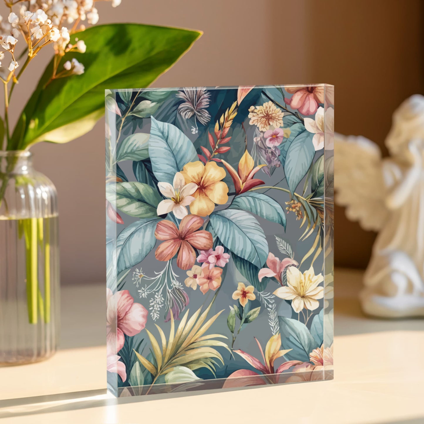 Folk Floral Pattern, Balinese Inspired 08 - 5.25" x 7" Acrylic Block