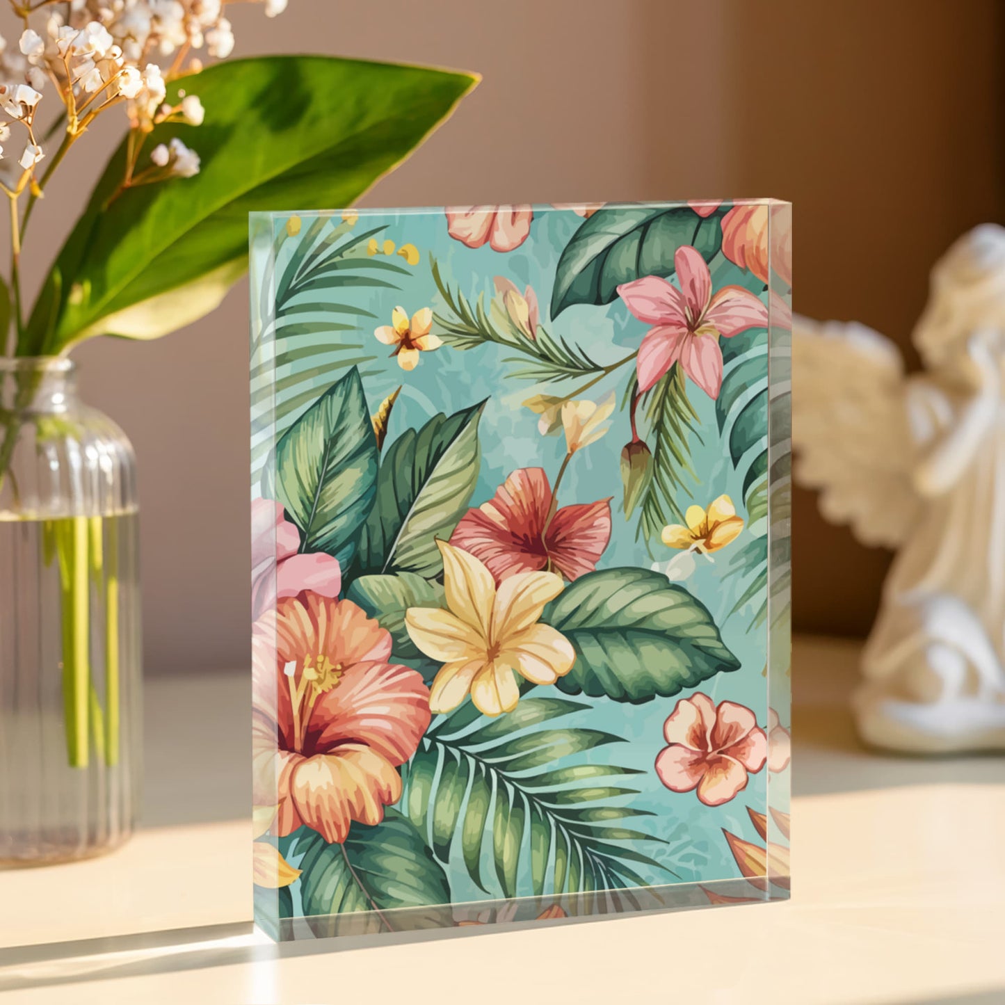 Folk Floral Pattern, Balinese Inspired 01 - 5.25" x 7" Acrylic Block