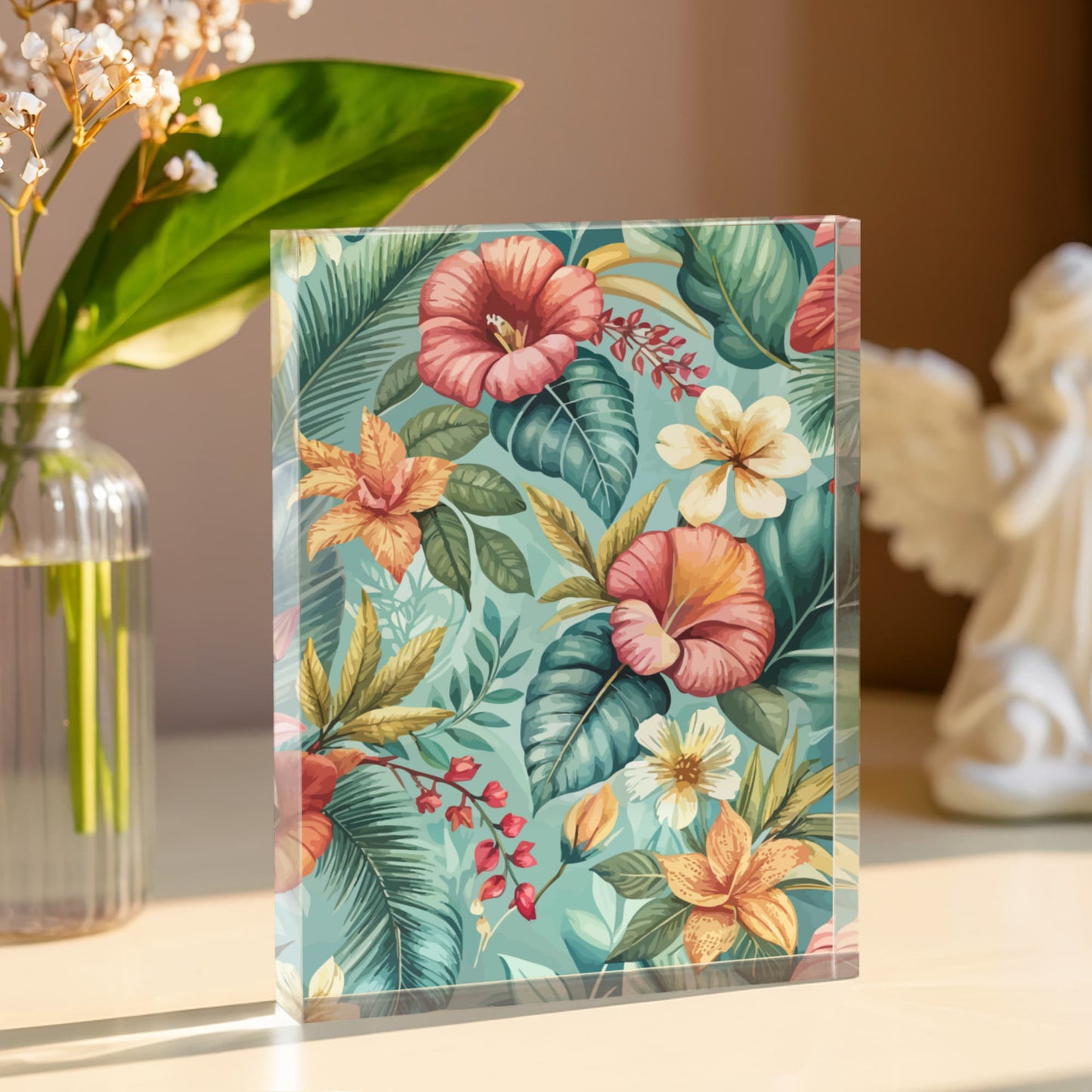 Folk Floral Pattern, Balinese Inspired 06 - 5.25" x 7" Acrylic Block