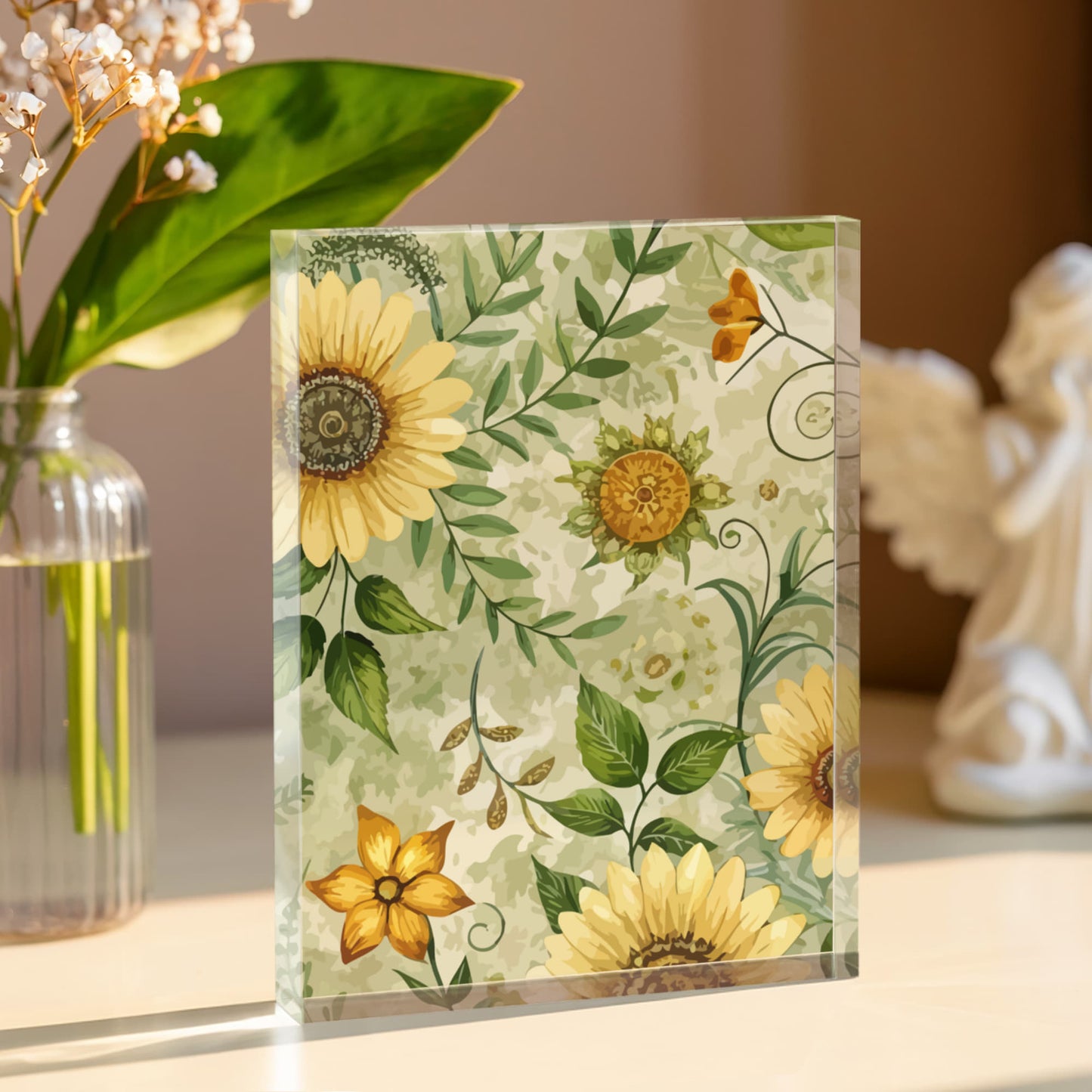 Folk Floral Pattern, Appalachian Inspired 04 - 5.25" x 7" Acrylic Block