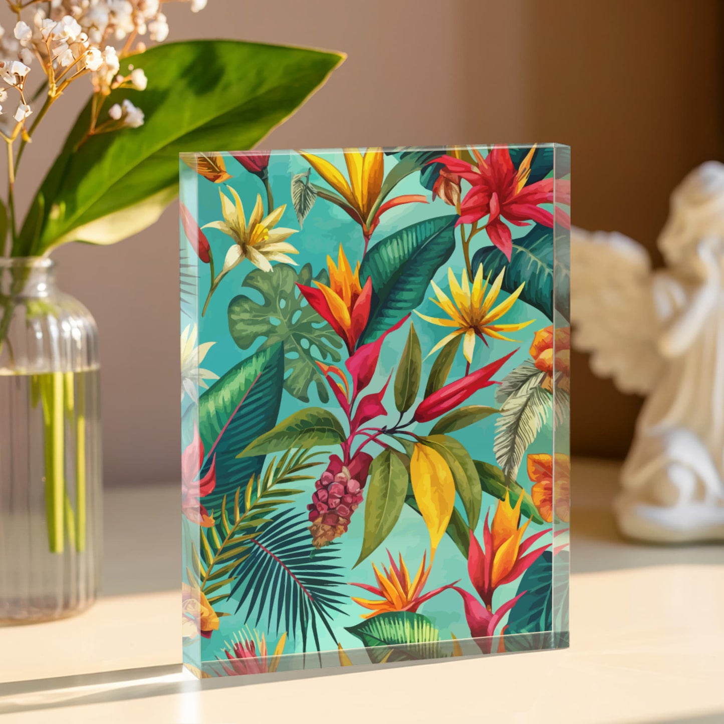Folk Floral Pattern, Brazilian Inspired 03 - 5.25" x 7" Acrylic Block