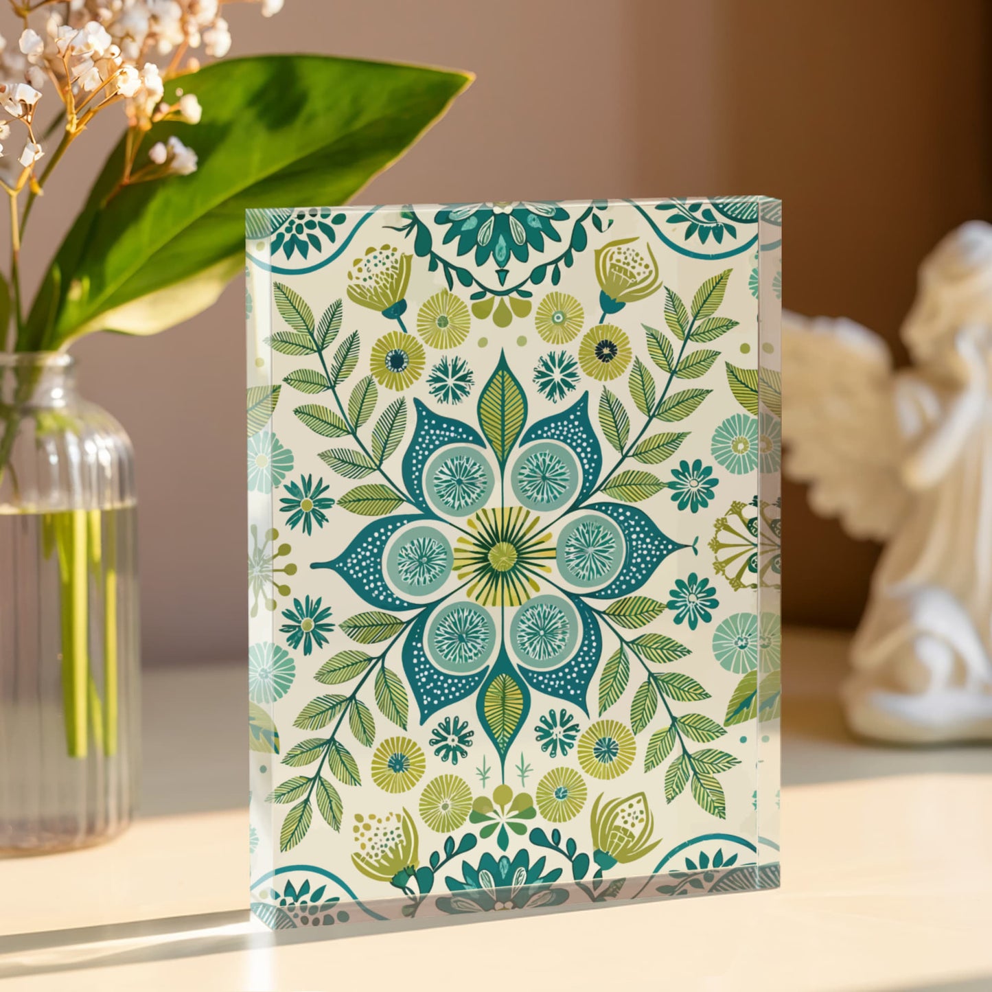 Folk Floral Pattern, Scandinavian Inspired 08 - 5.25" x 7" Acrylic Block