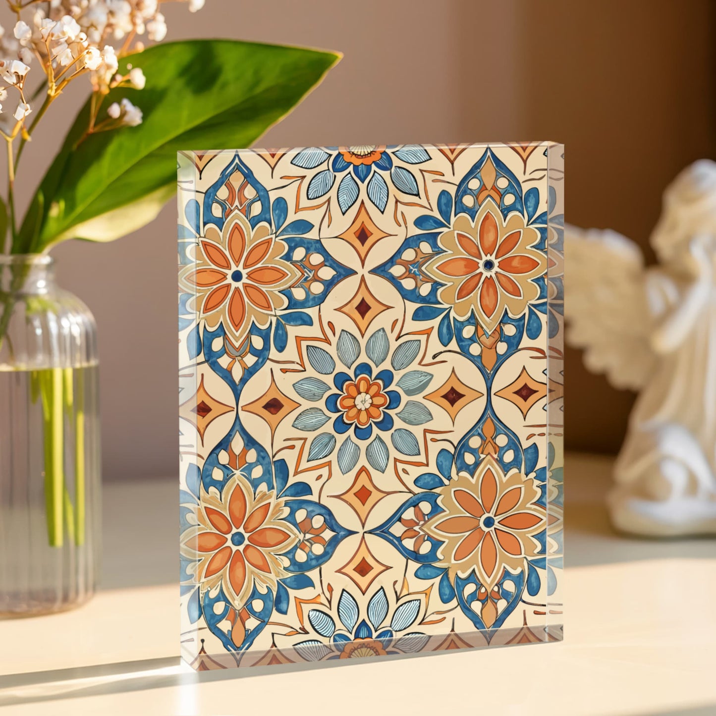 Folk Floral Pattern, Moroccan Inspired 08 - 5.25" x 7" Acrylic Block