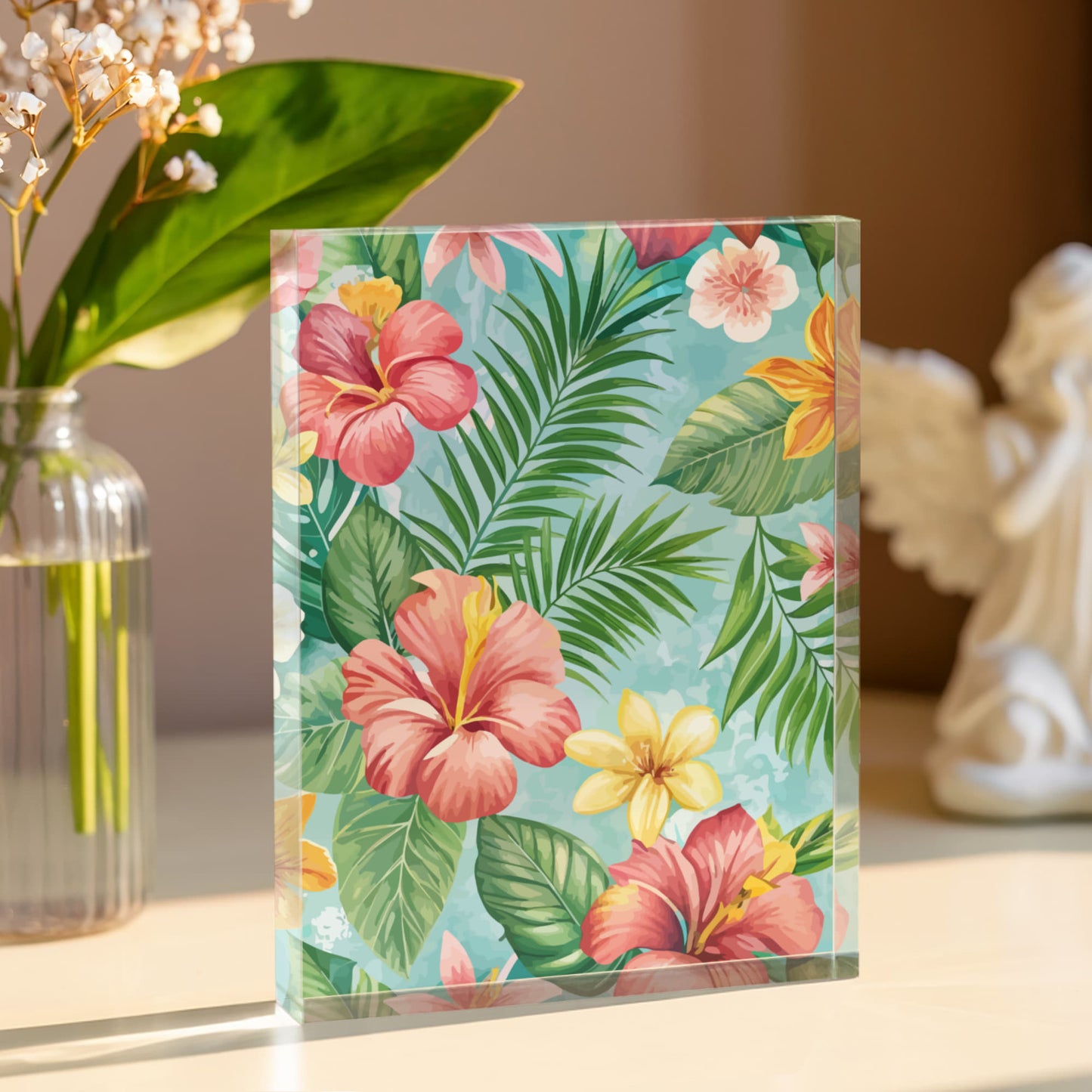 Folk Floral Pattern, Hawaiian Inspired 02 - 5.25" x 7" Acrylic Block