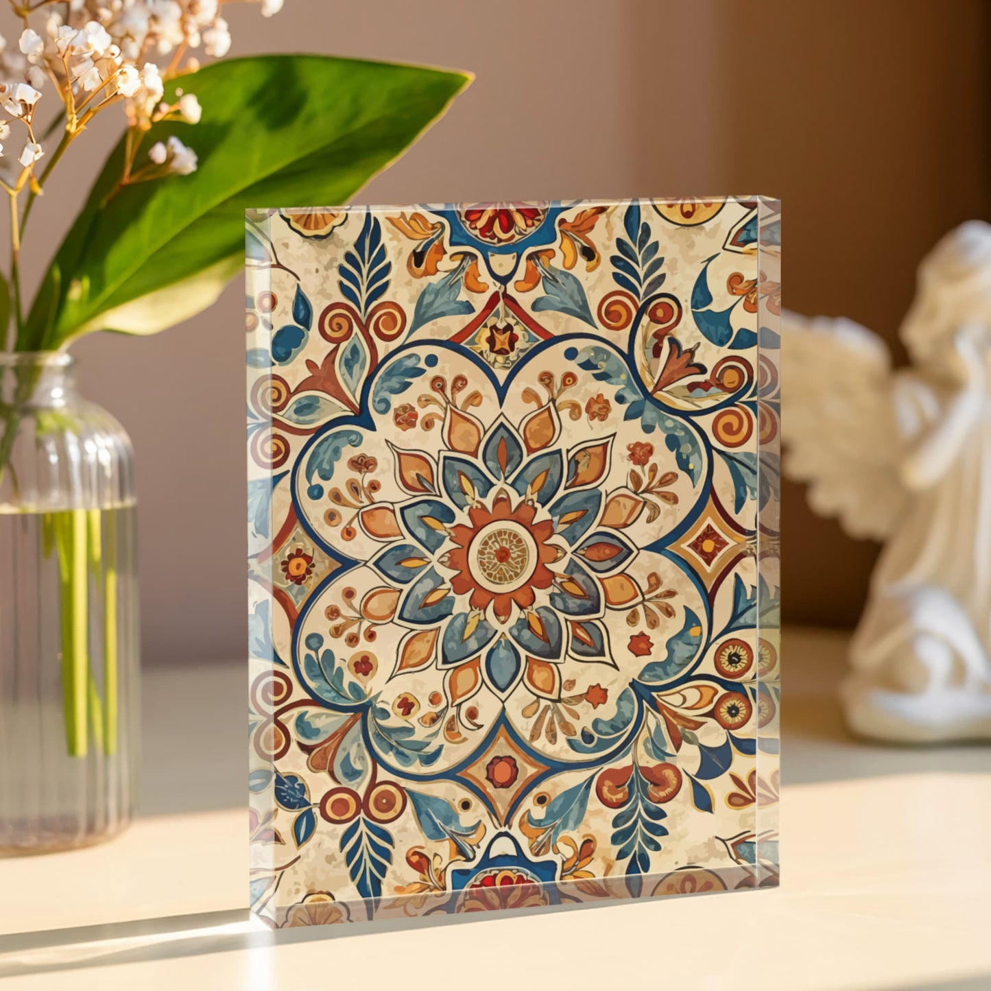 Folk Floral Pattern, Moroccan Inspired 06 - 5.25" x 7" Acrylic Block