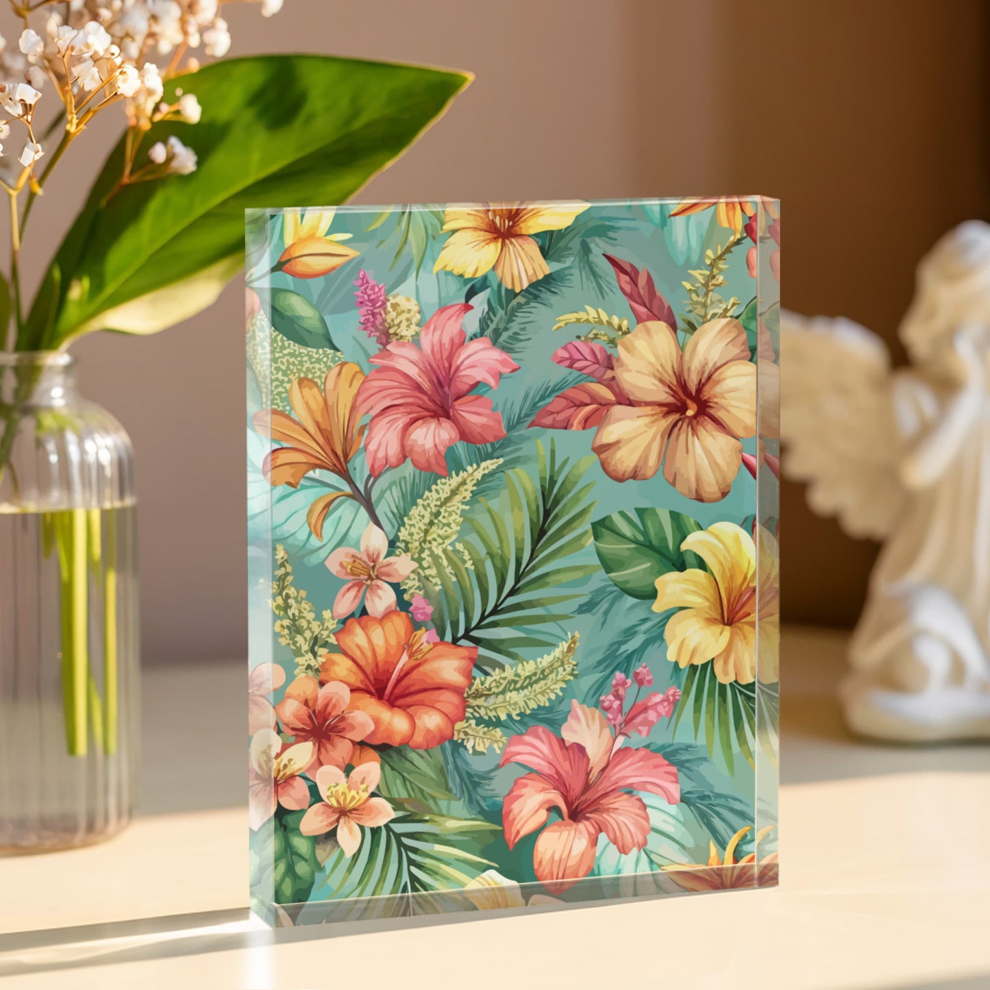 Folk Floral Pattern, Balinese Inspired 03 - 5.25" x 7" Acrylic Block