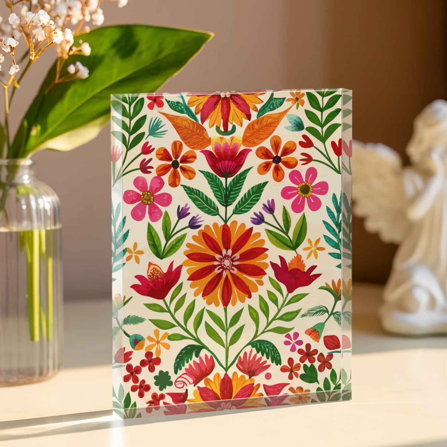 Folk Floral Pattern, Mexican Inspired 04 - 5.25" x 7" Acrylic Block