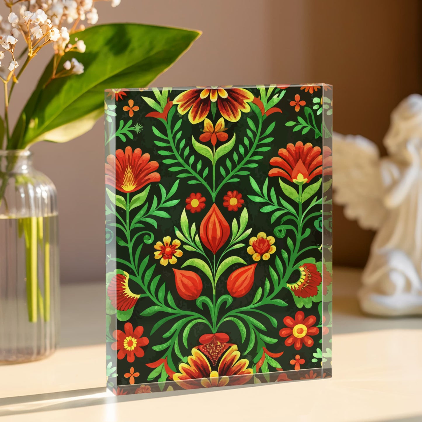Folk Floral Pattern, Hungarian Inspired 05 - 5.25" x 7" Acrylic Block