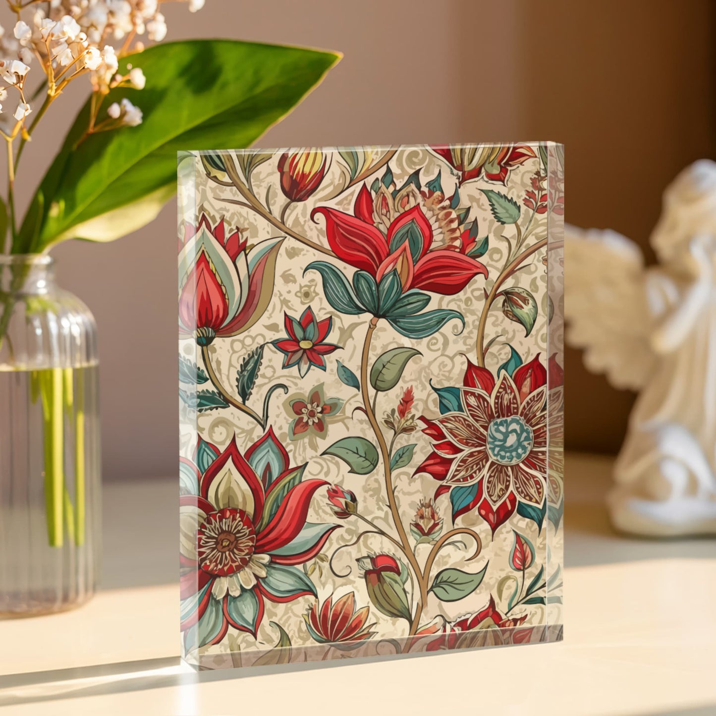 Folk Floral Pattern, Indian Inspired 09 - 5.25" x 7" Acrylic Block