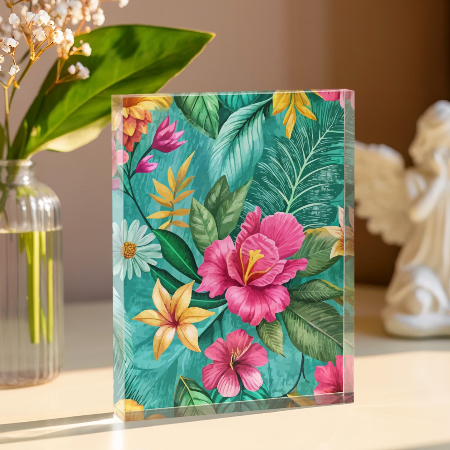 Folk Floral Pattern, South American Inspired 02 - 5.25" x 7" Acrylic Block