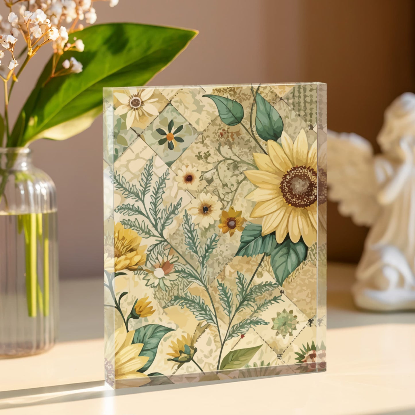 Folk Floral Pattern, Appalachian Inspired 03 - 5.25" x 7" Acrylic Block