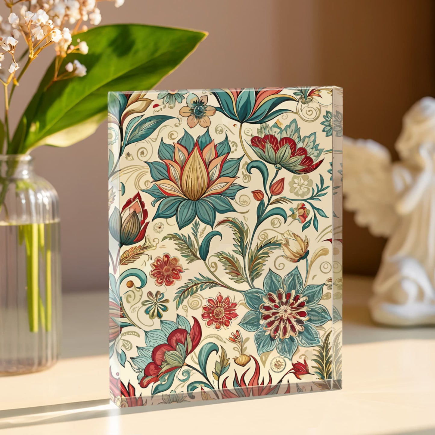 Folk Floral Pattern, Indian Inspired 08 - 5.25" x 7" Acrylic Block
