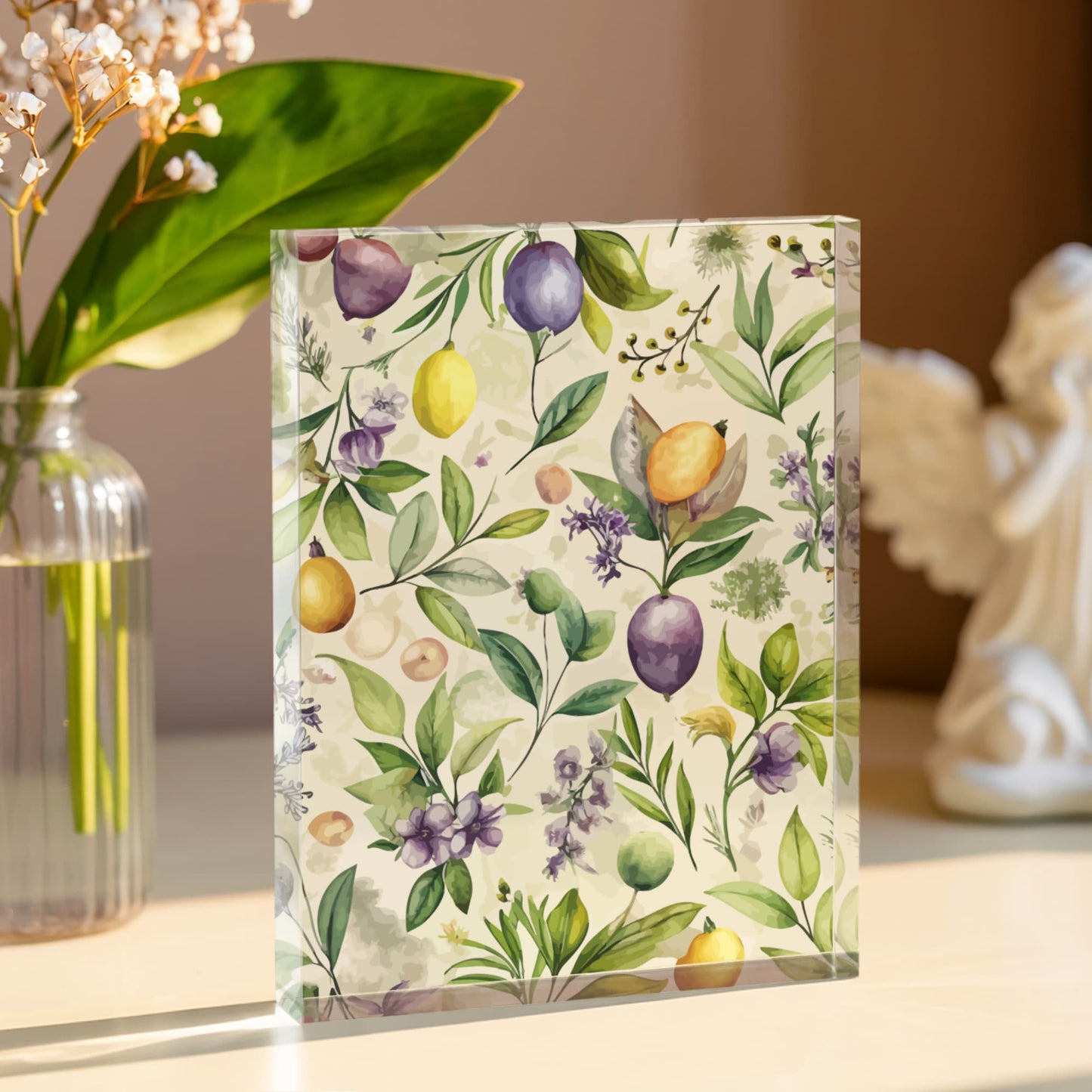 Folk Floral Pattern, Italian Inspired 01 - 5.25" x 7" Acrylic Block