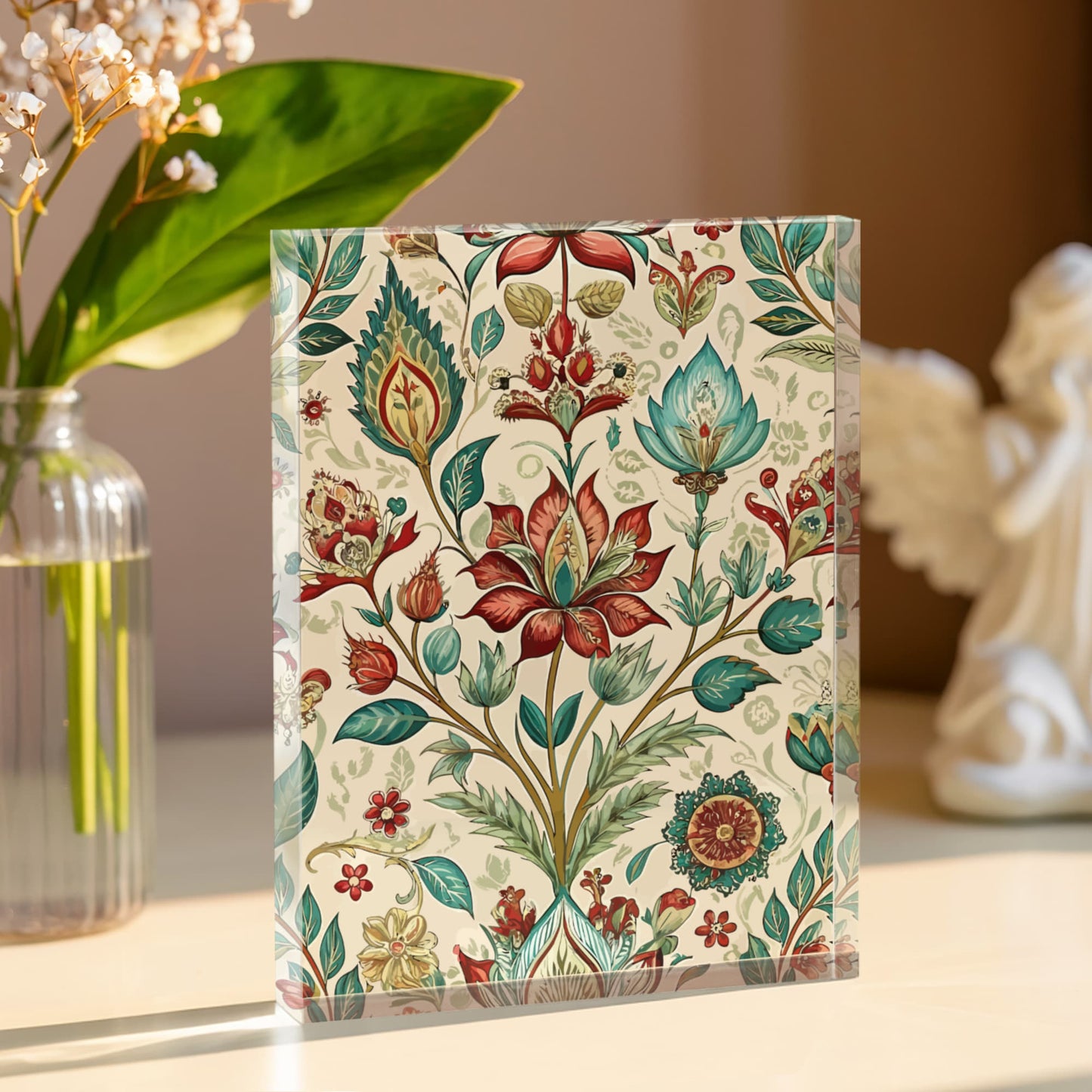 Folk Floral Pattern, Indian Inspired 07 - 5.25" x 7" Acrylic Block