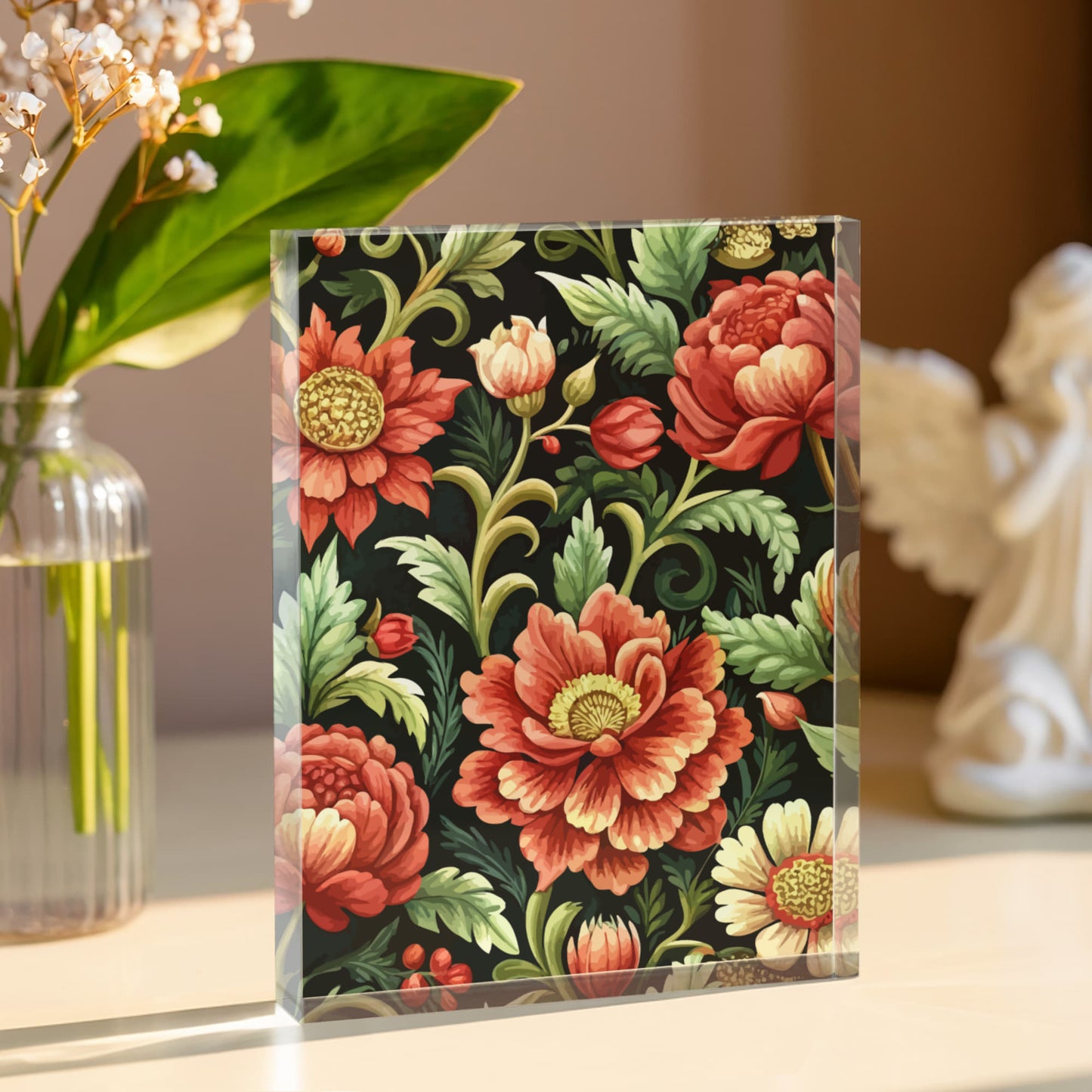 Folk Floral Pattern, Eastern European Inspired 01 - 5.25" x 7" Acrylic Block